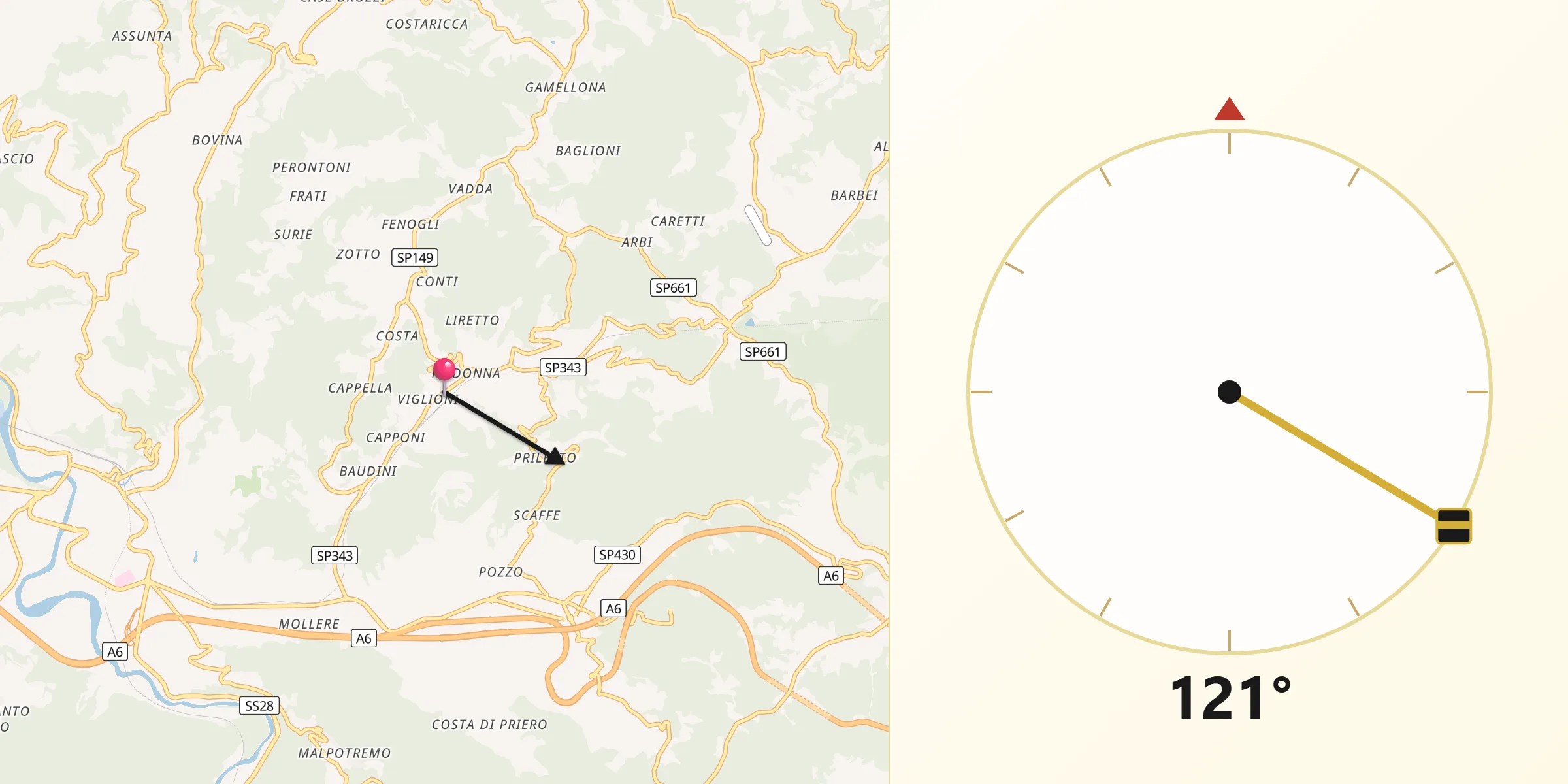 Direzione della Qibla da Sale delle Langhe