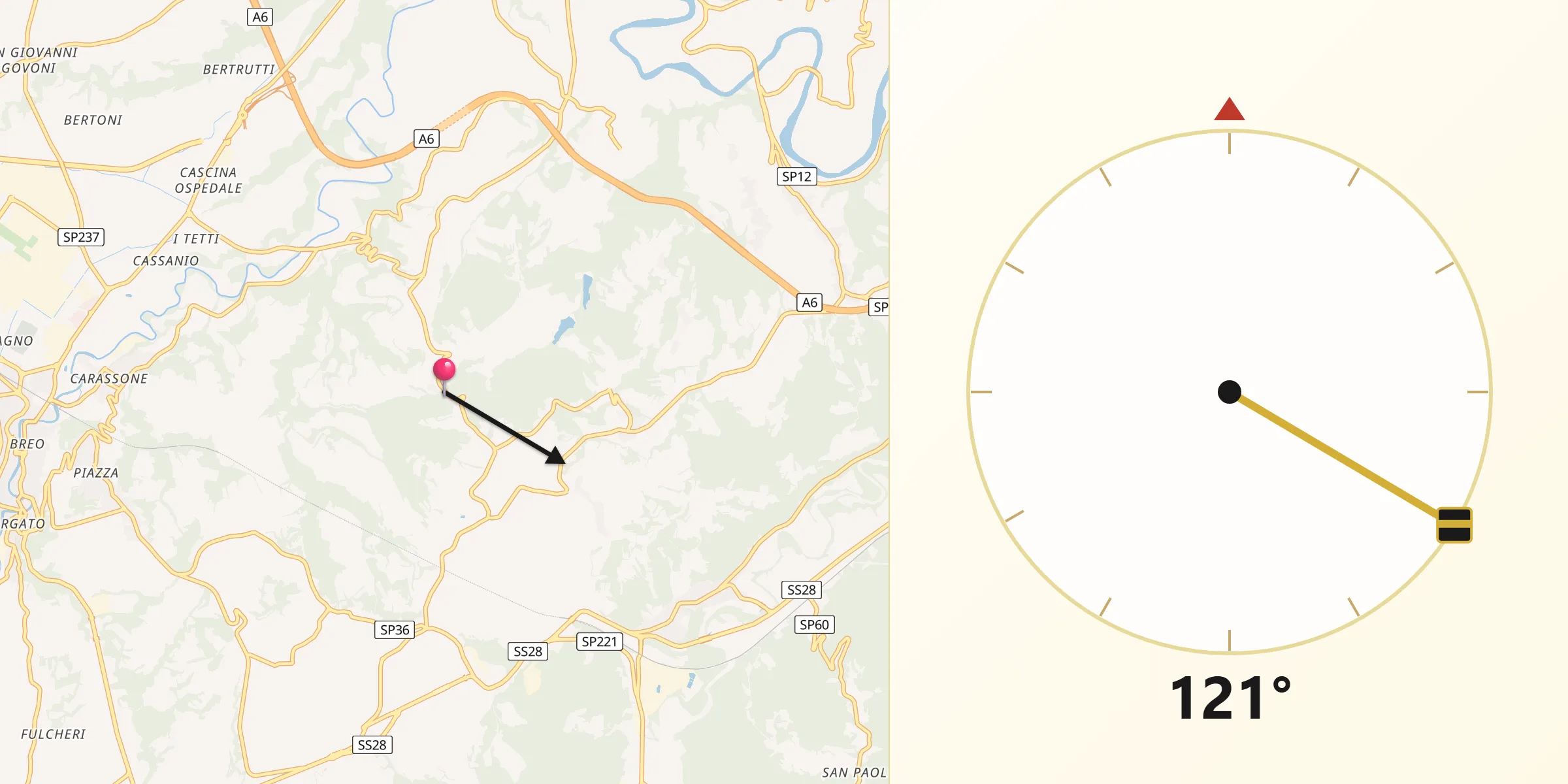 Direzione della Qibla da Briaglia
