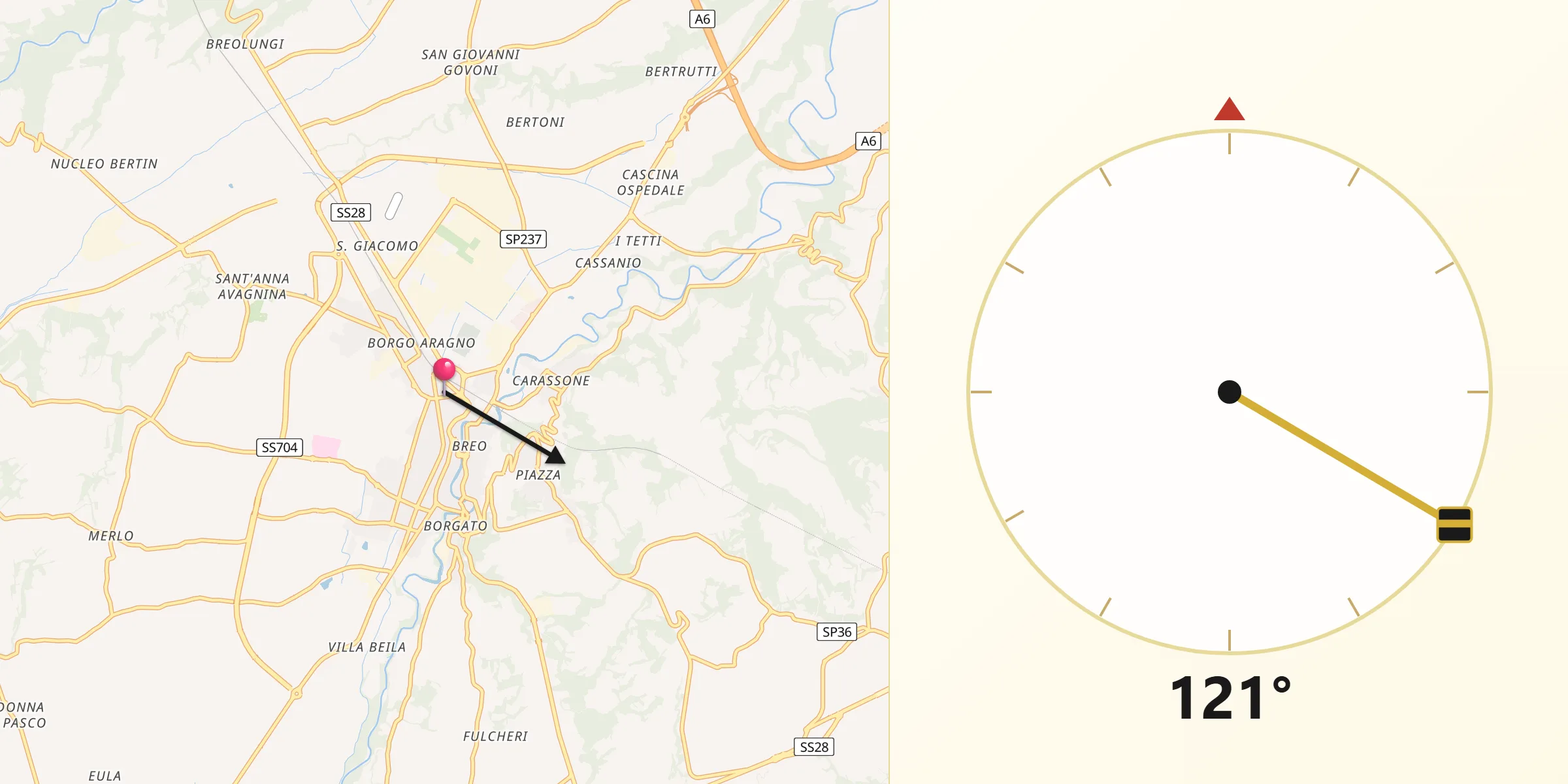 Direzione della Qibla da Mondovì