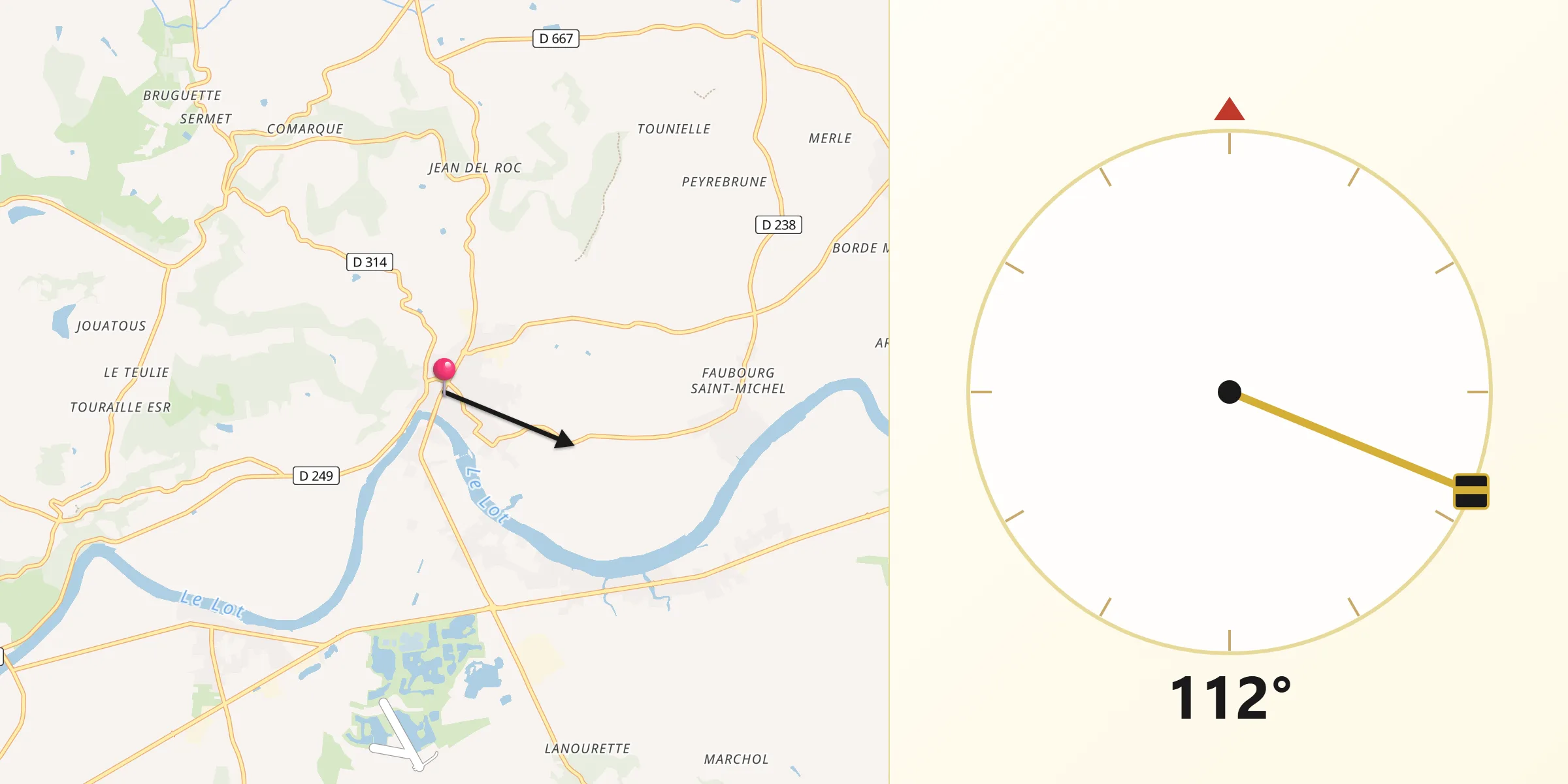 Direction vers la Qibla depuis Castelmoron-sur-Lot