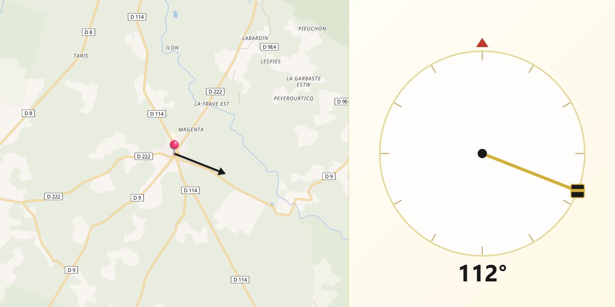 Direction vers la Qibla depuis Préchac