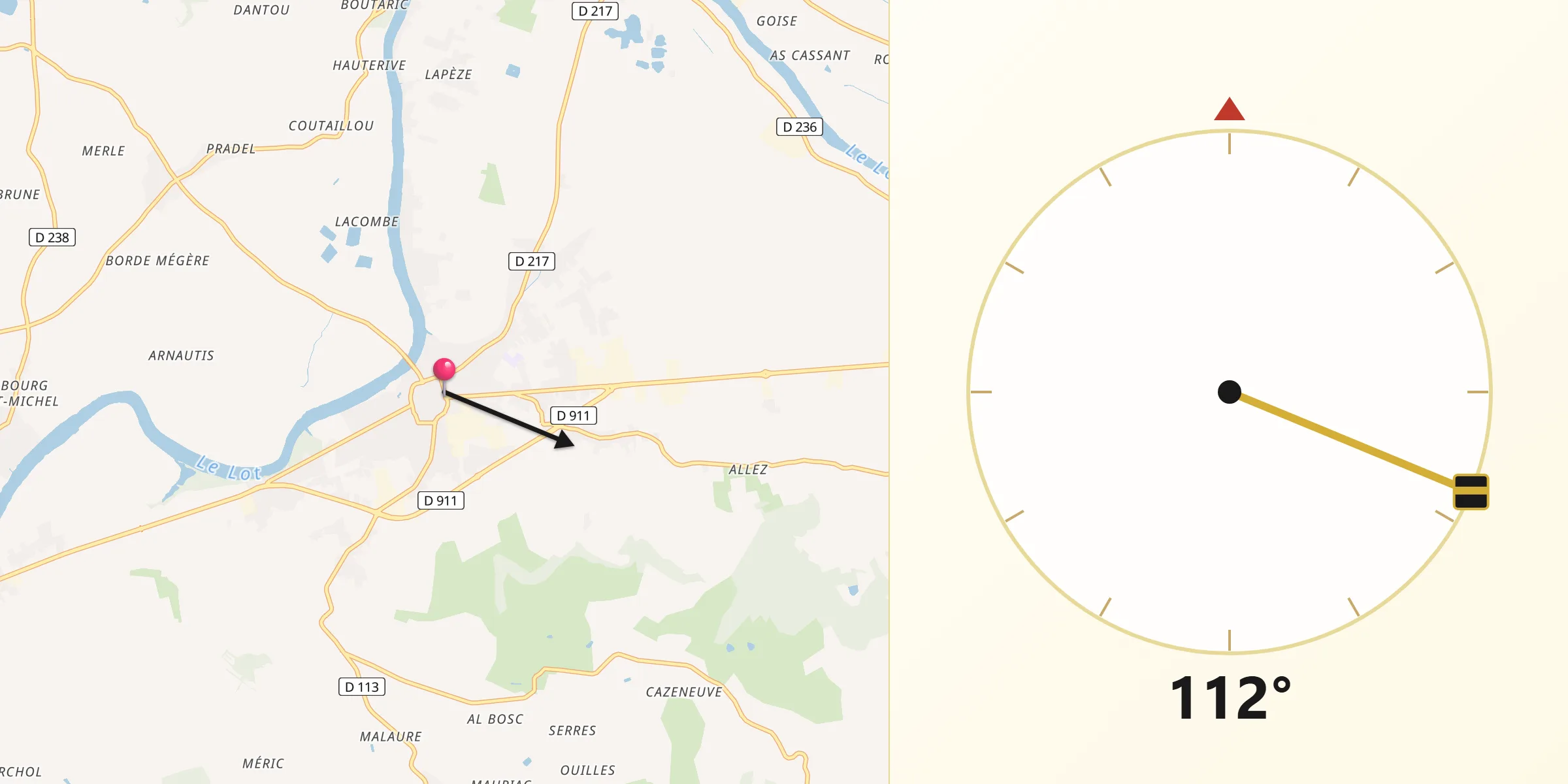 Direction vers la Qibla depuis Sainte-Livrade-sur-Lot