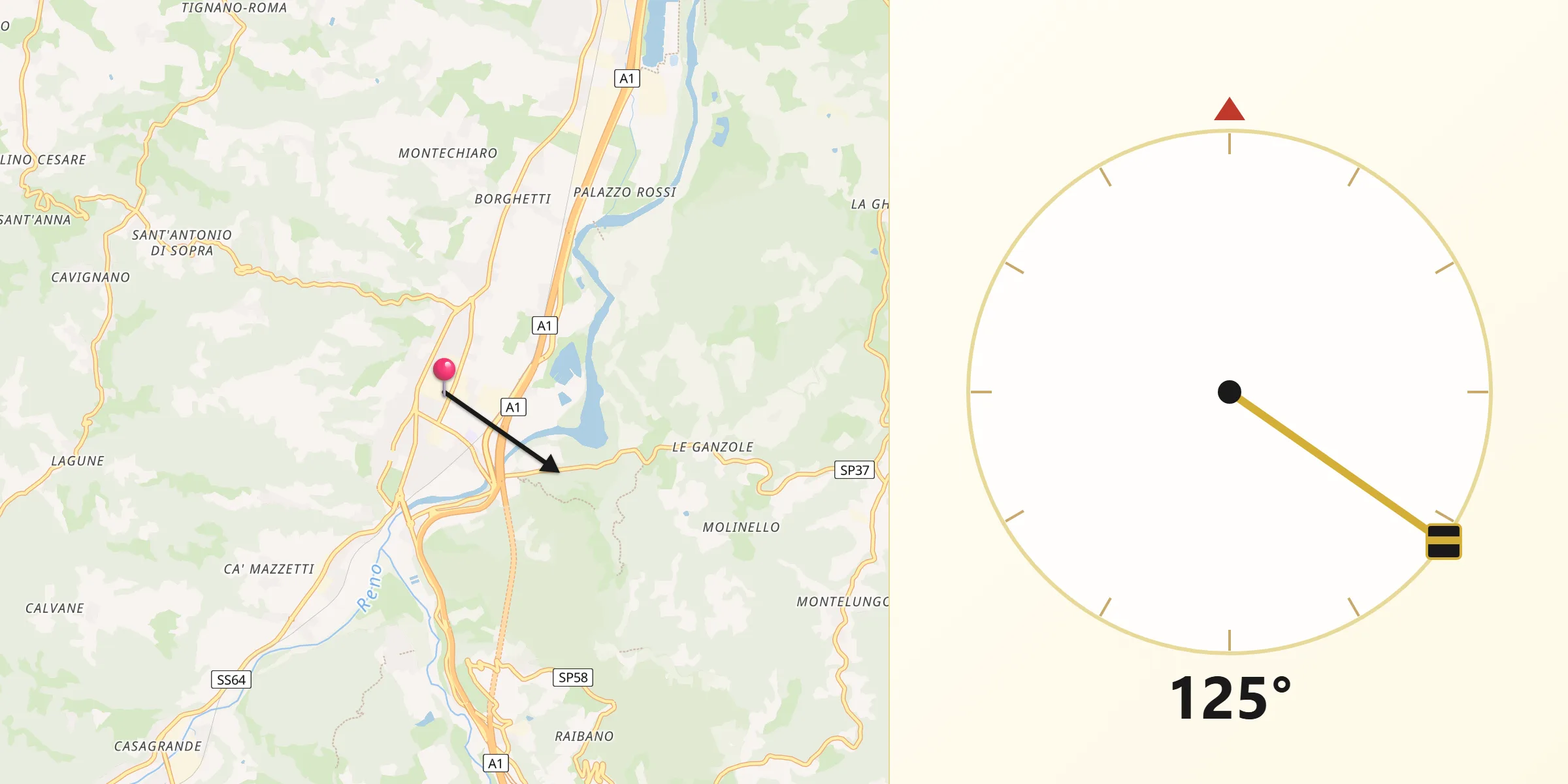 Direzione della Qibla da Sasso Marconi