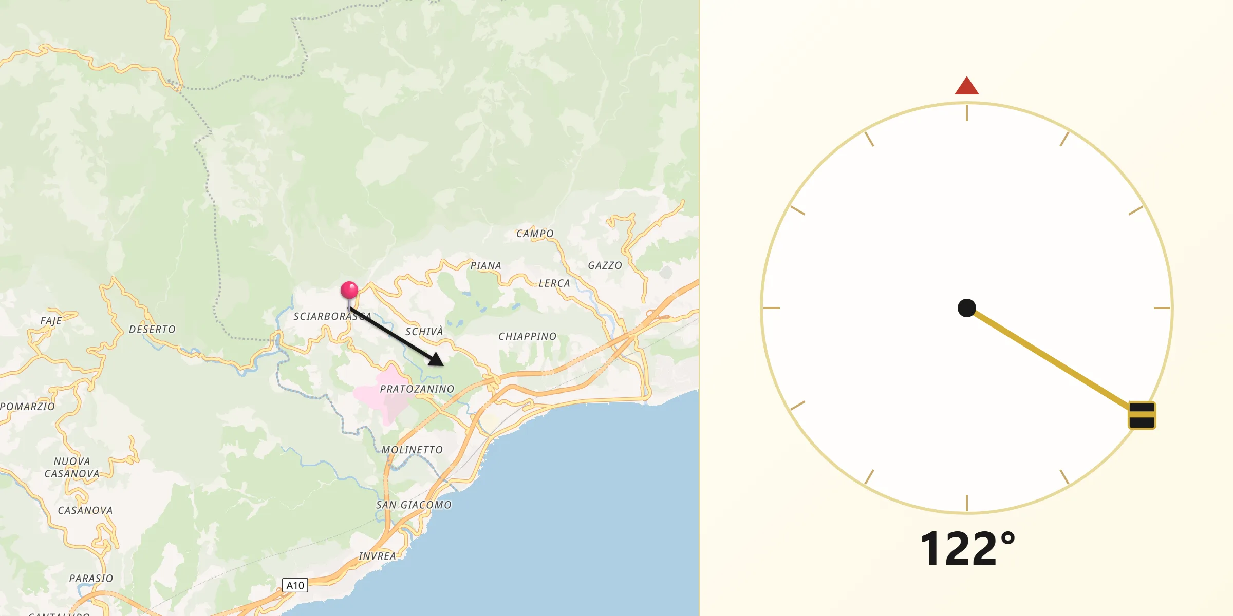 Direzione della Qibla da Sciarborasca