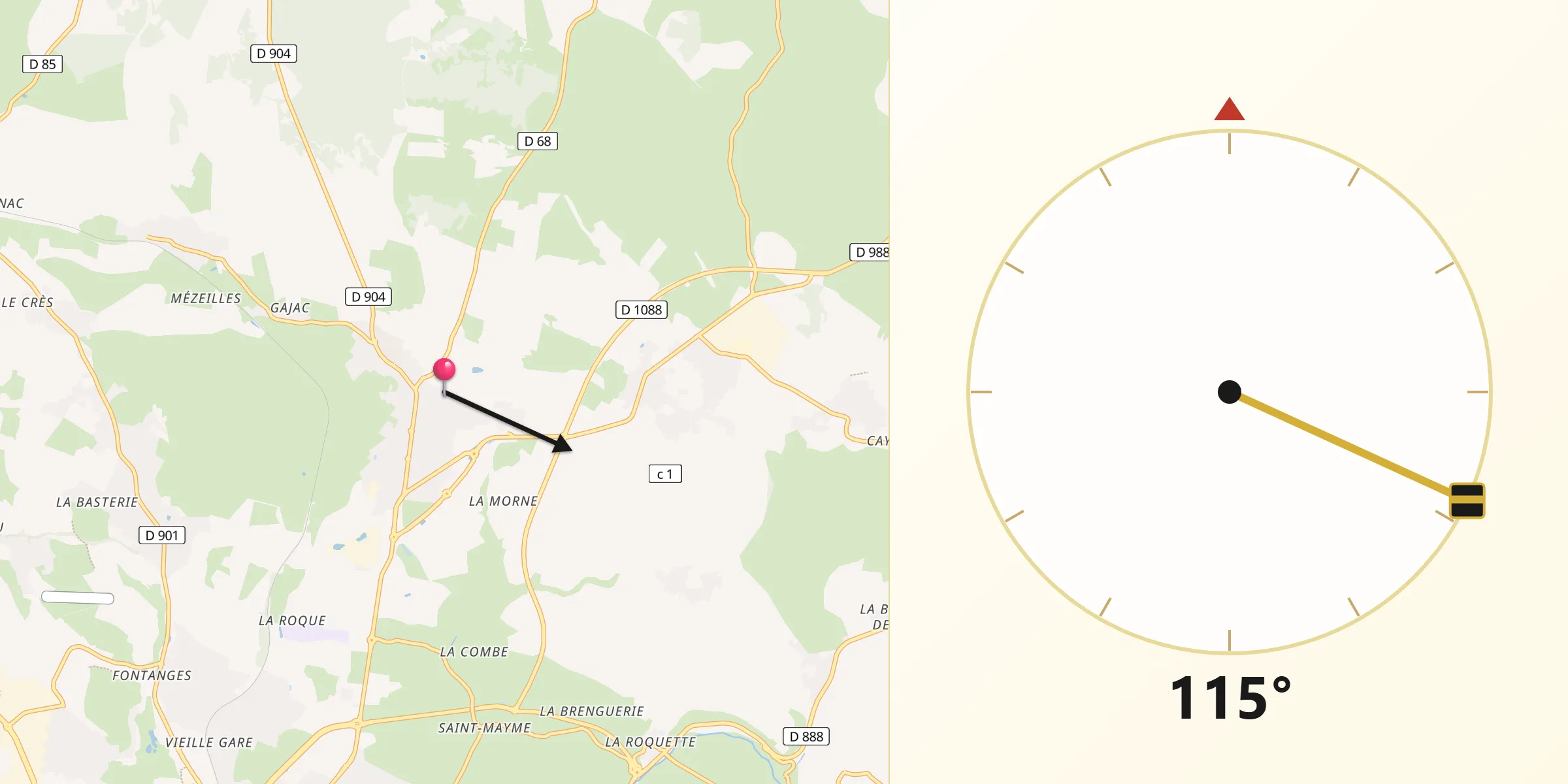 Direction vers la Qibla depuis Sébazac-Concourès