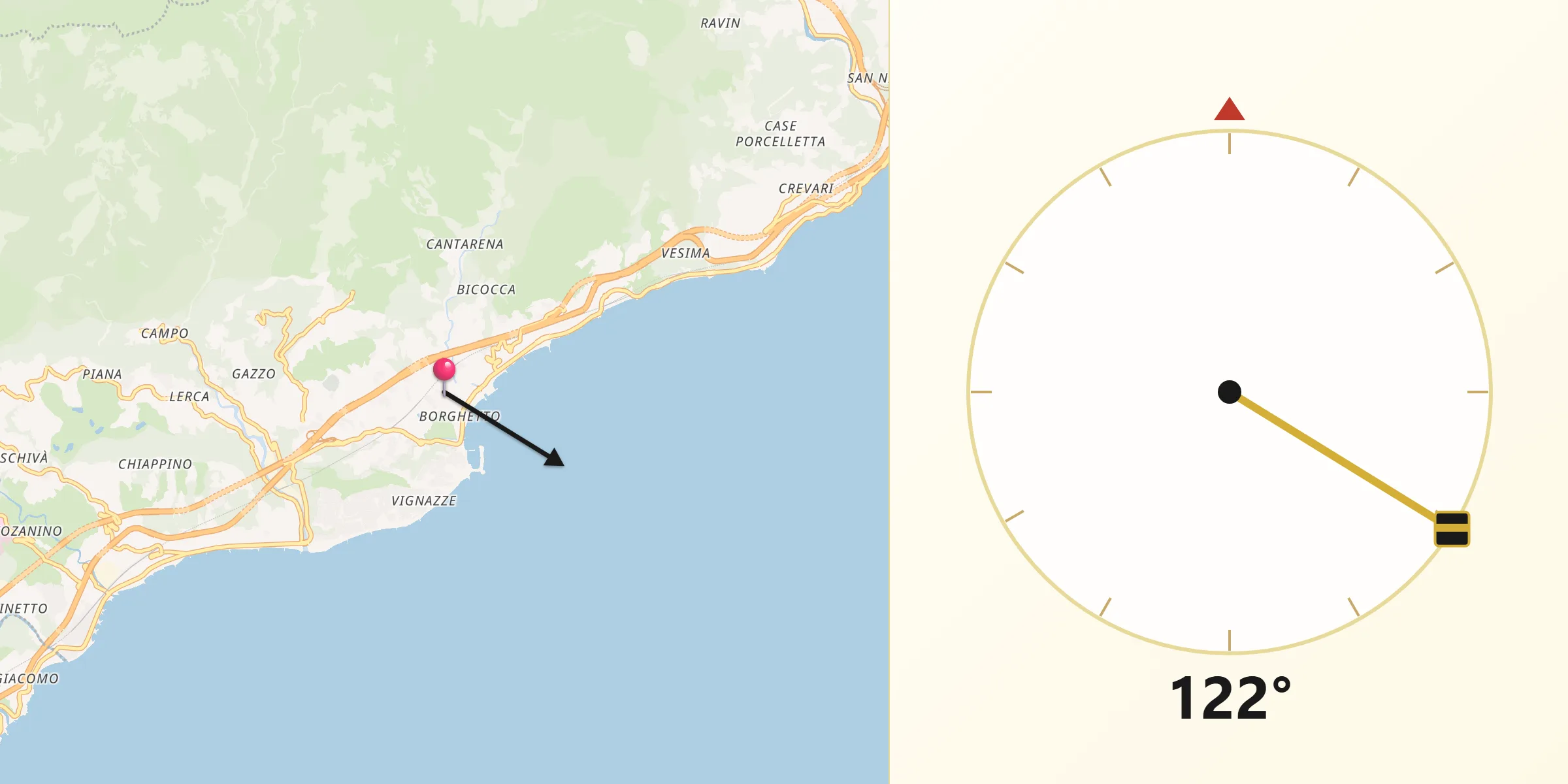 Direzione della Qibla da Arenzano