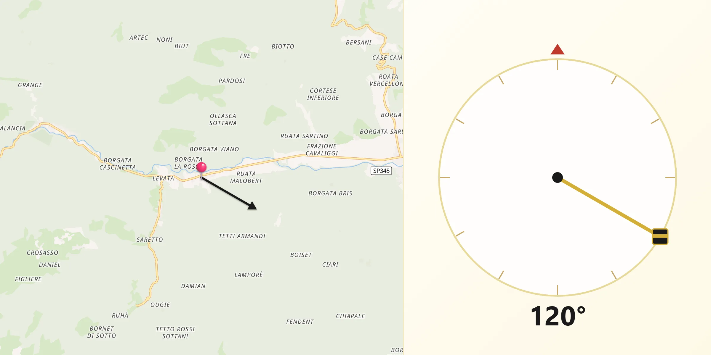 Direzione della Qibla da Monterosso Grana