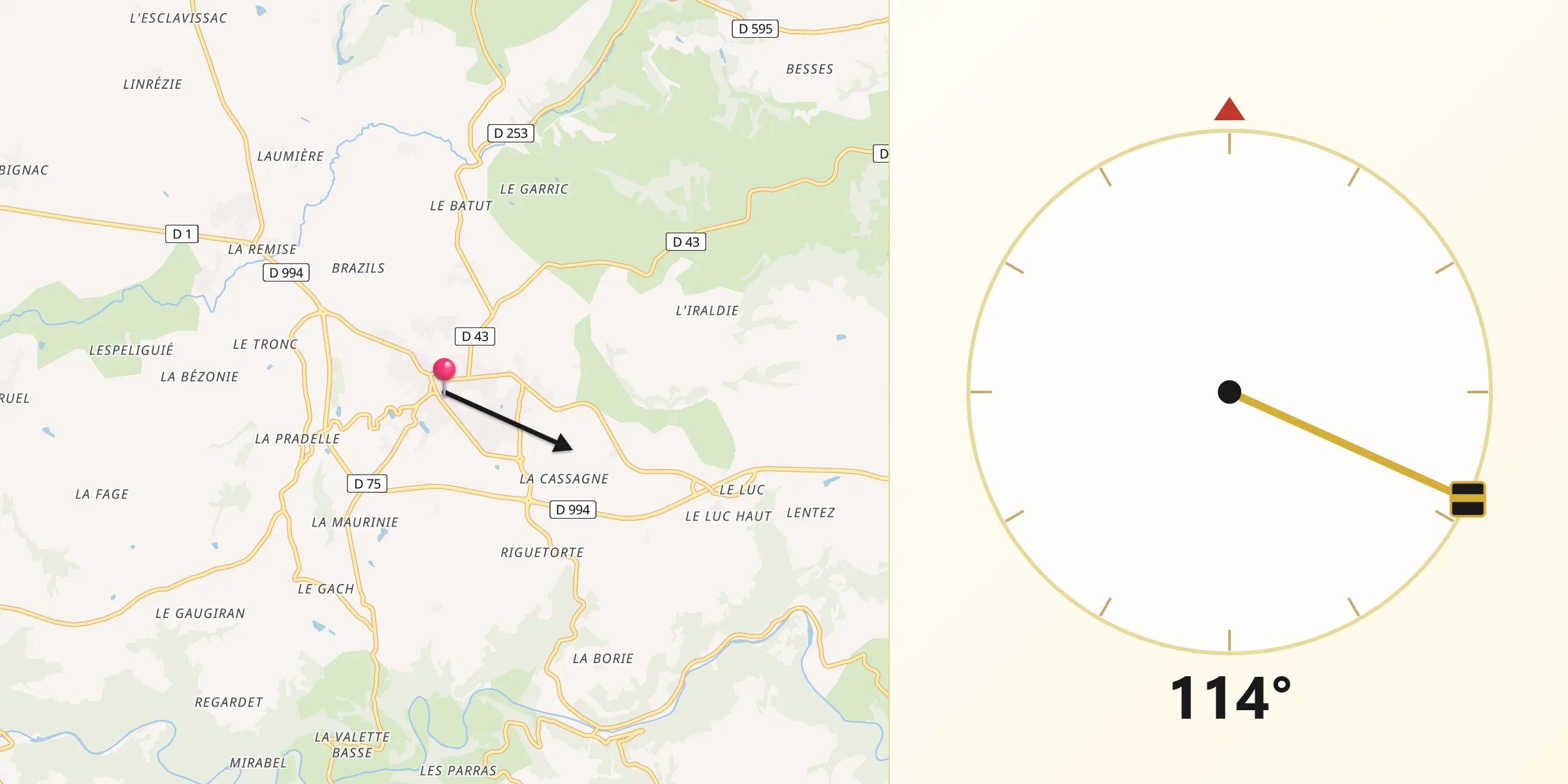 Direction vers la Qibla depuis Rignac
