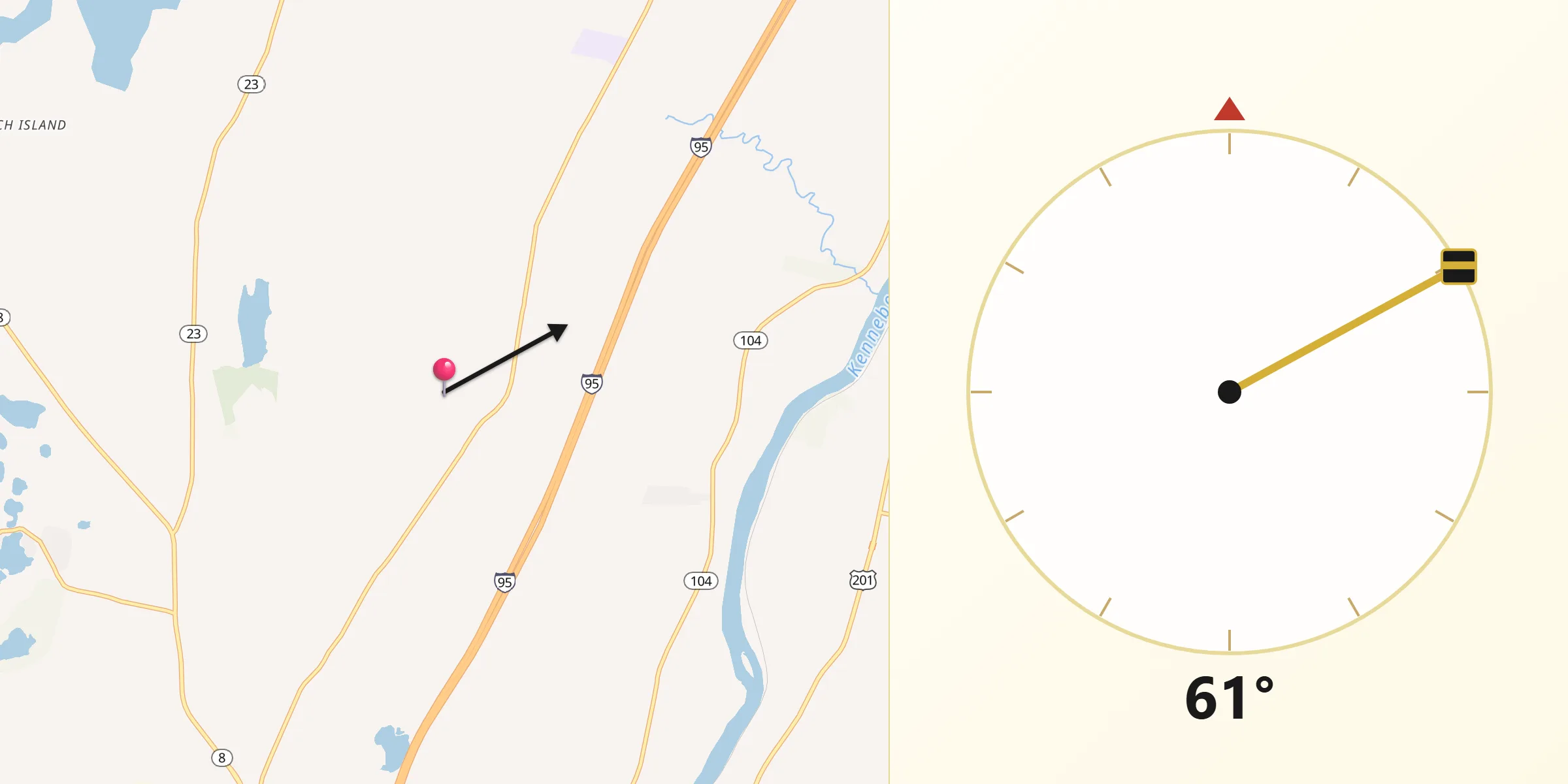 Qibla Direction from Kennebec