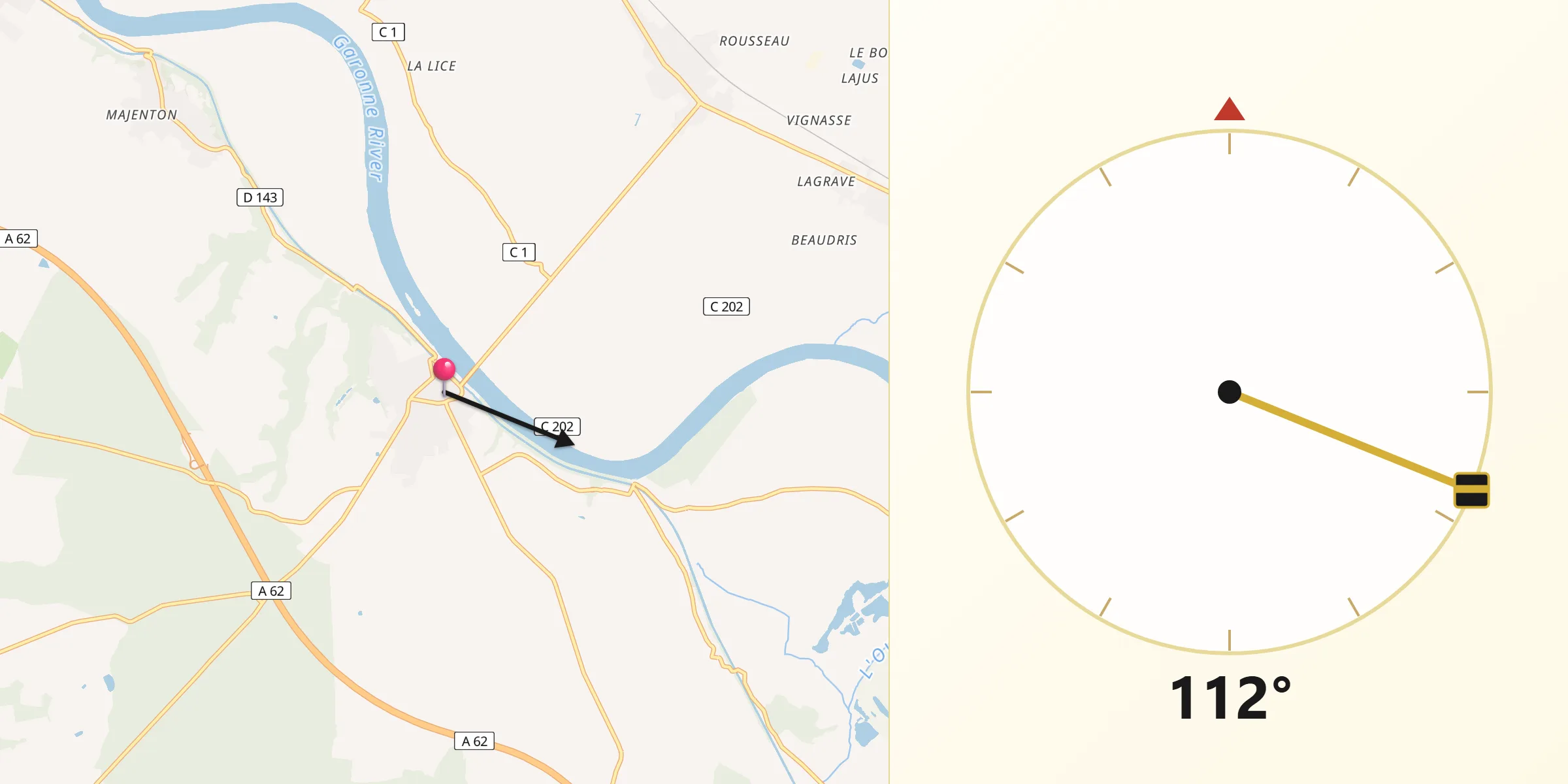 Direction vers la Qibla depuis Le Mas-d’Agenais