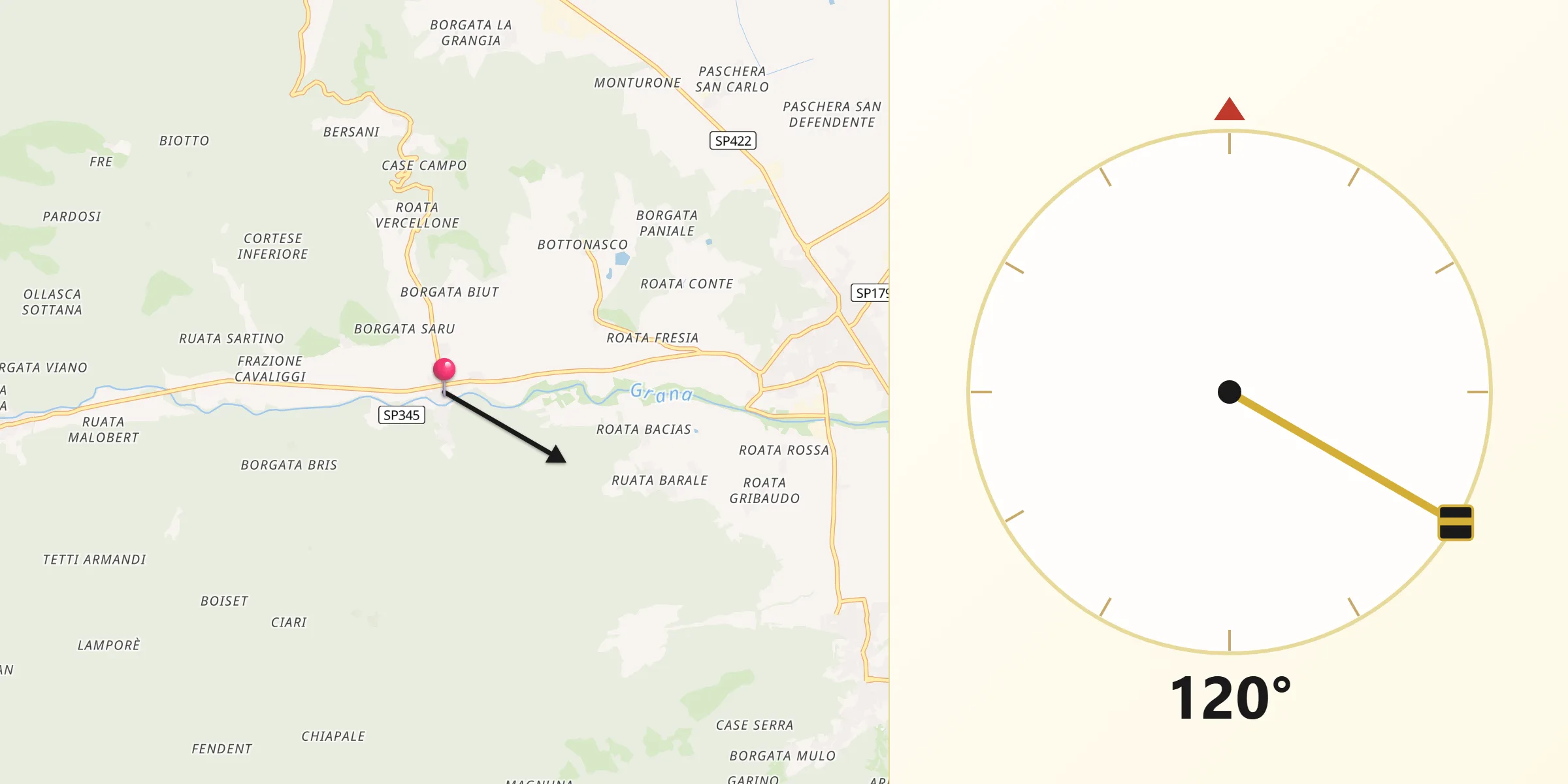 Direzione della Qibla da Valgrana