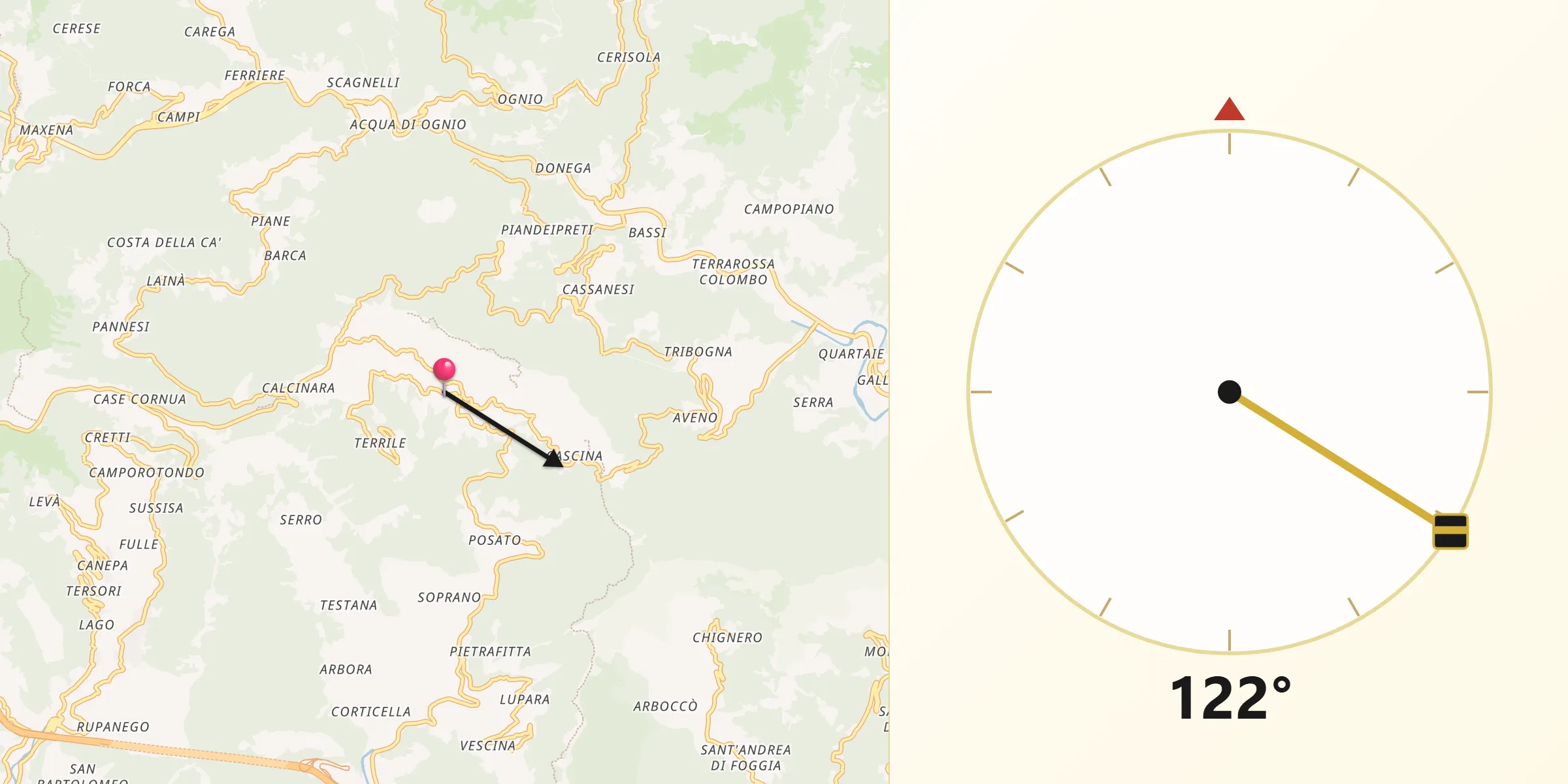 Direzione della Qibla da Uscio