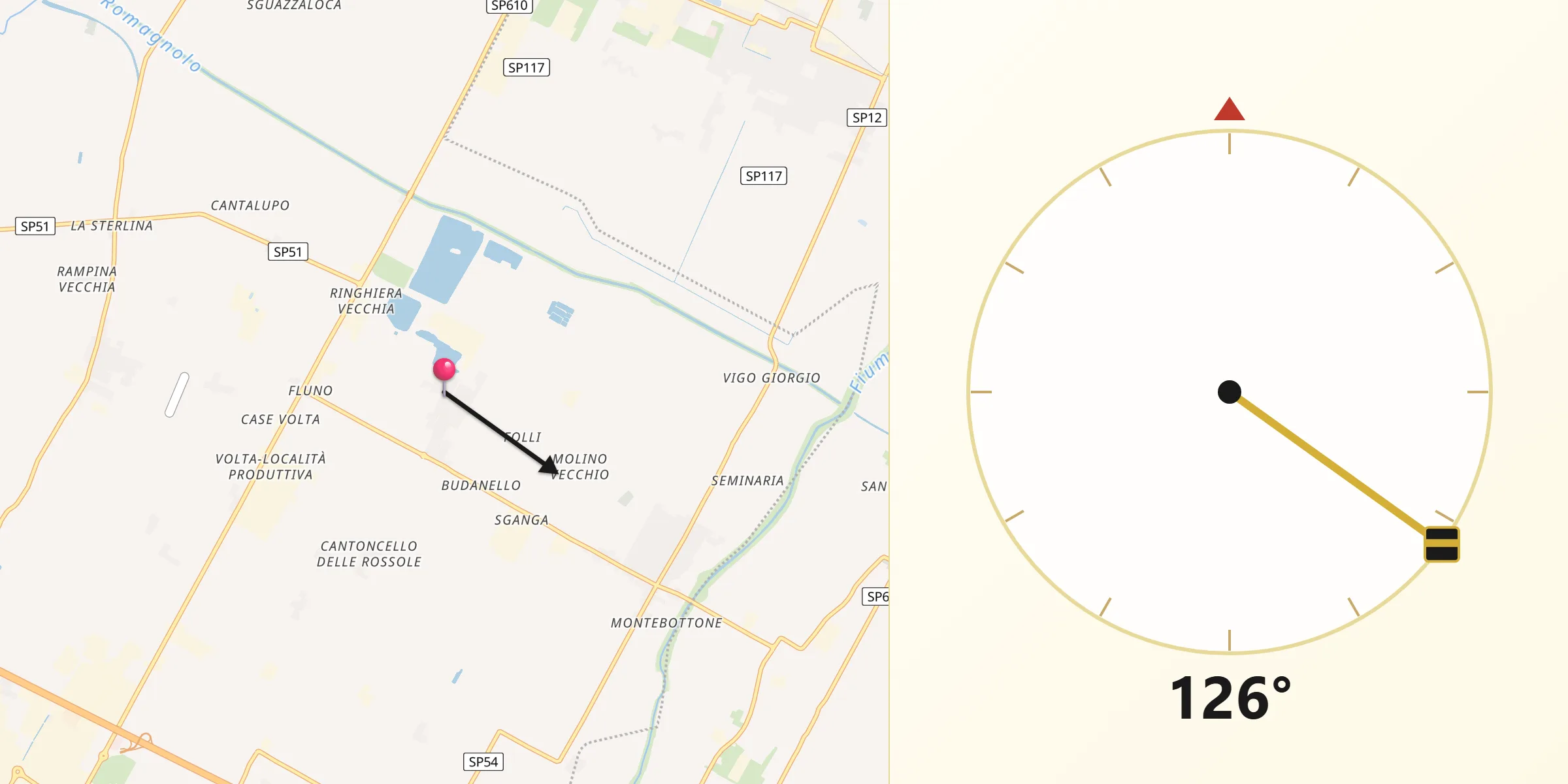 Direzione della Qibla da Bubano
