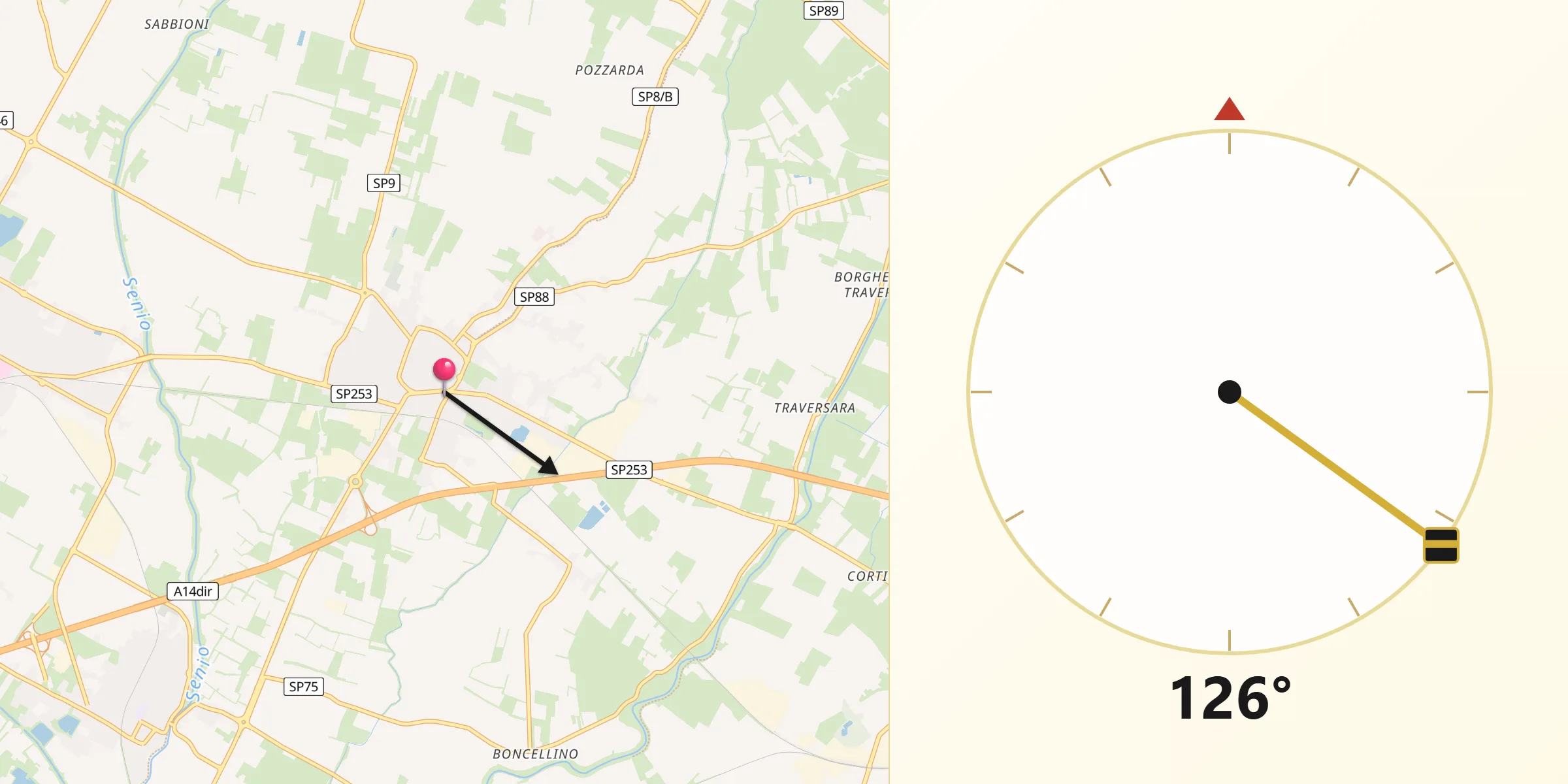 Direzione della Qibla da Bagnacavallo
