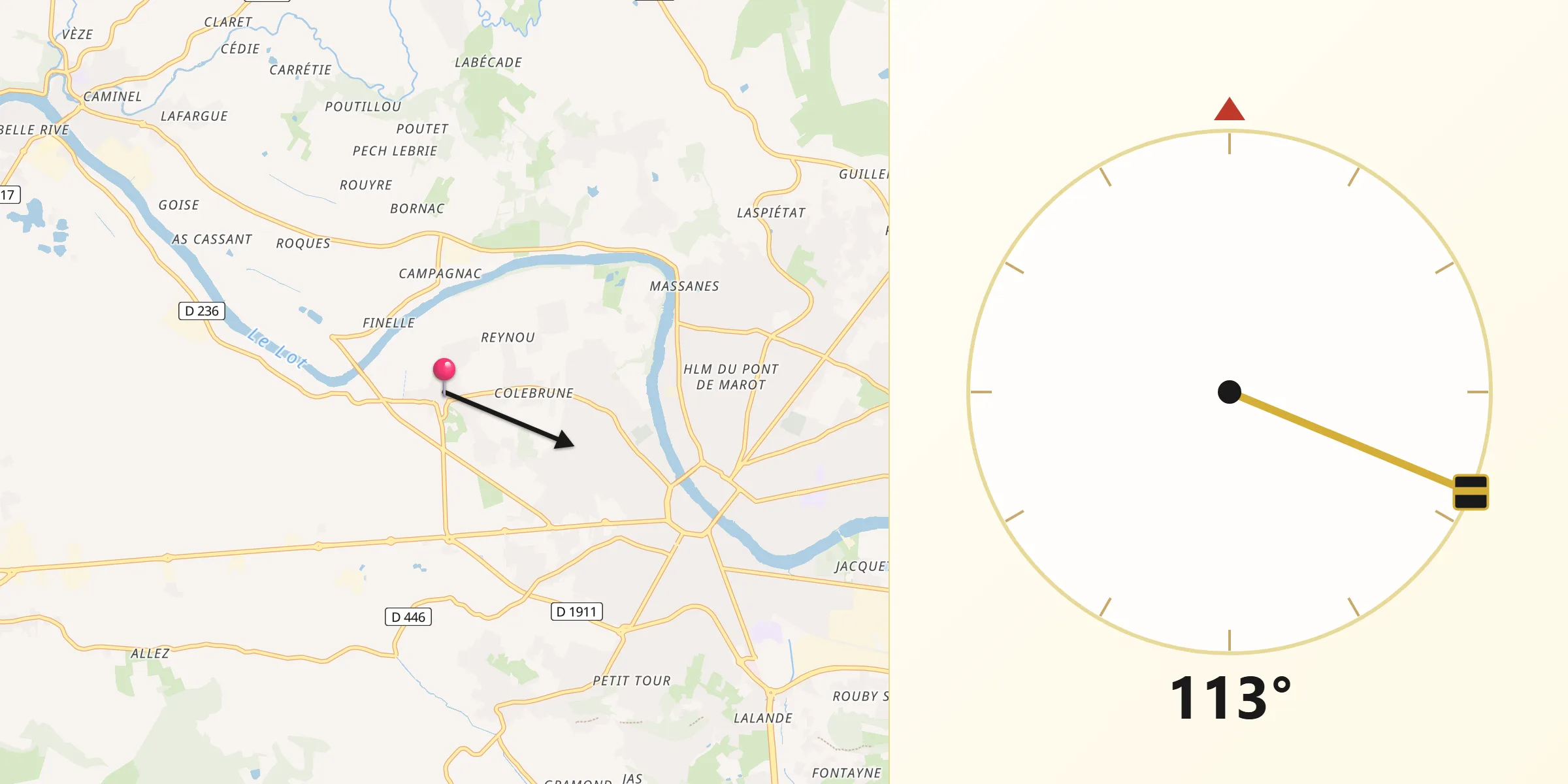 Direction vers la Qibla depuis Bias