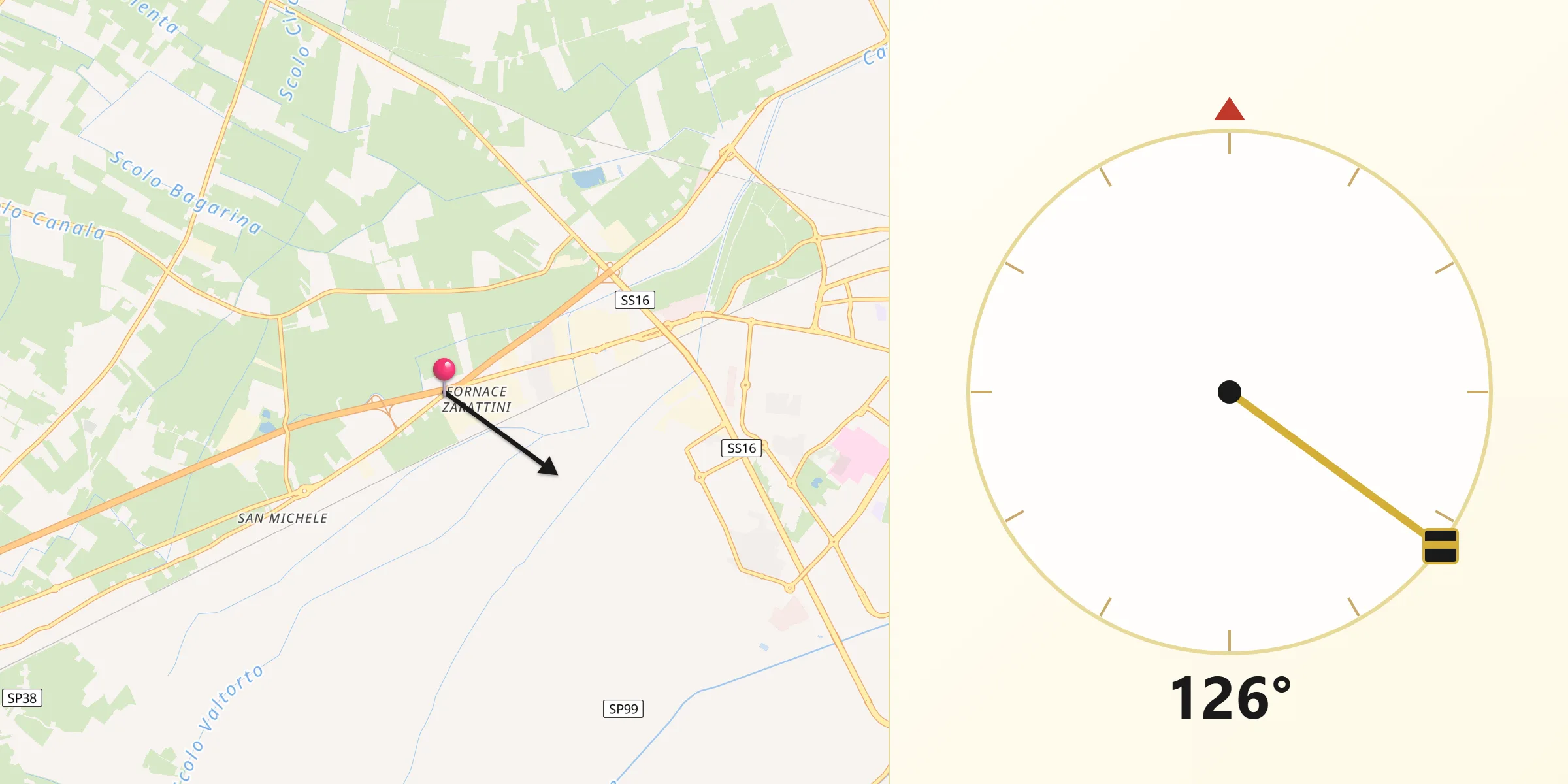 Direzione della Qibla da Fornace Zarattini