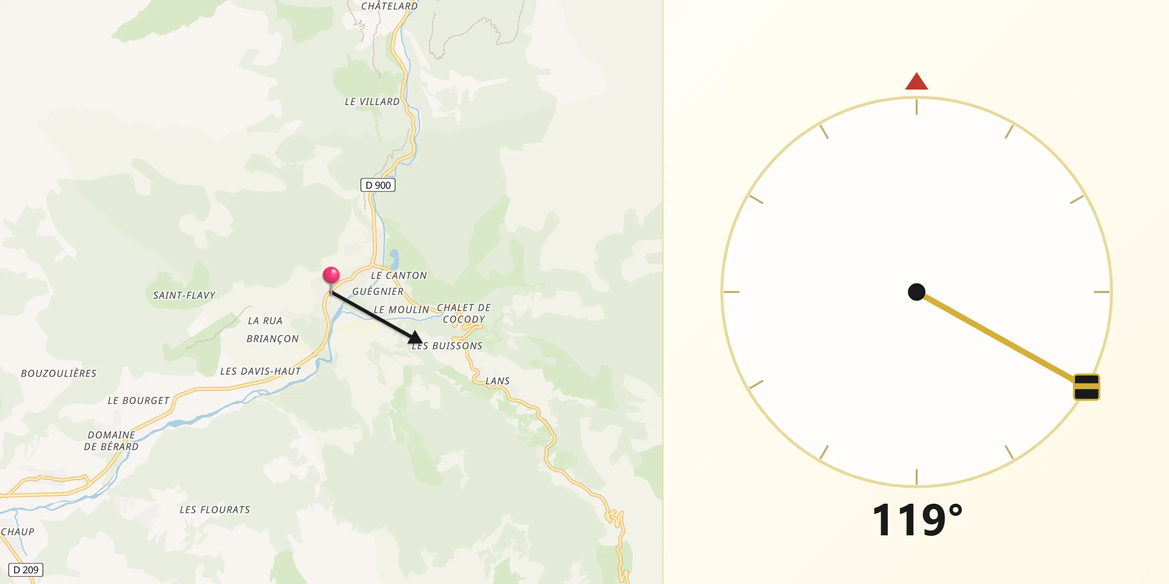 Direction vers la Qibla depuis Jausiers