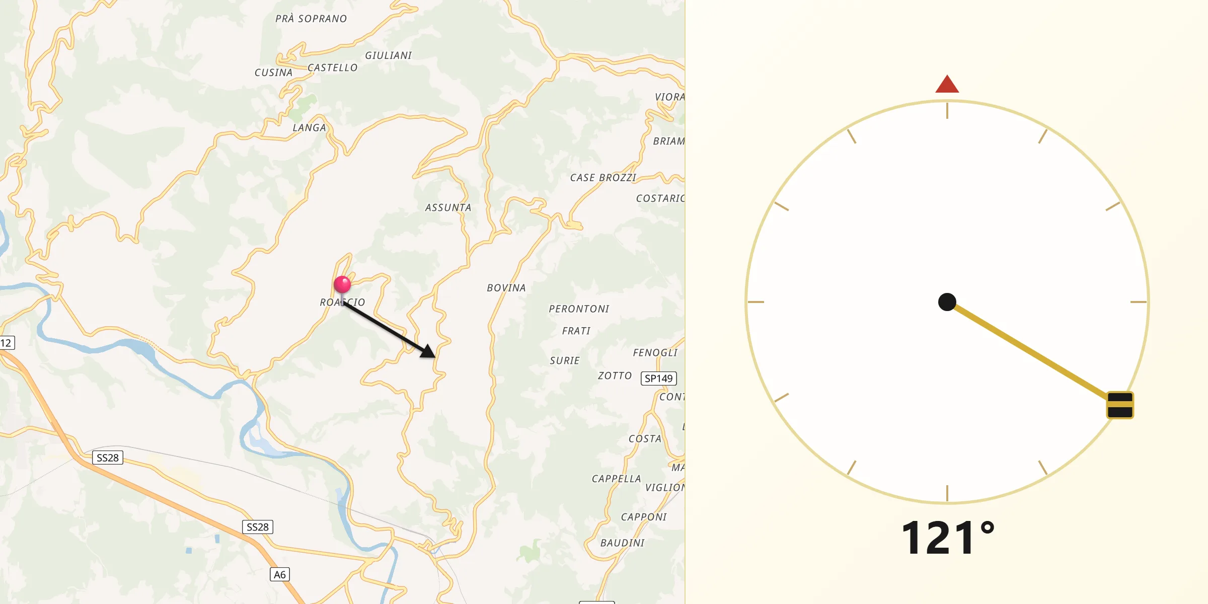 Direzione della Qibla da Roascio