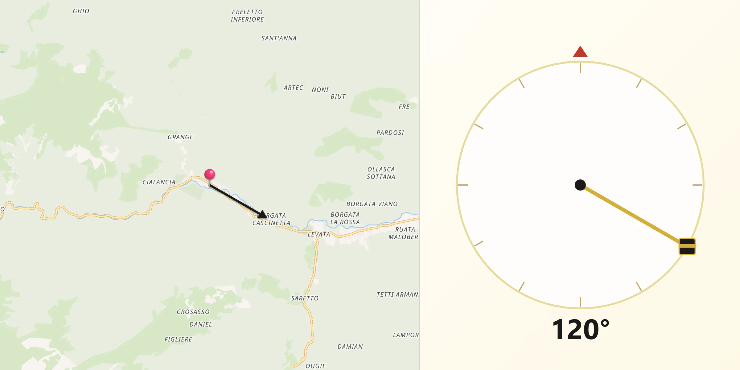 Direzione della Qibla da Pradleves