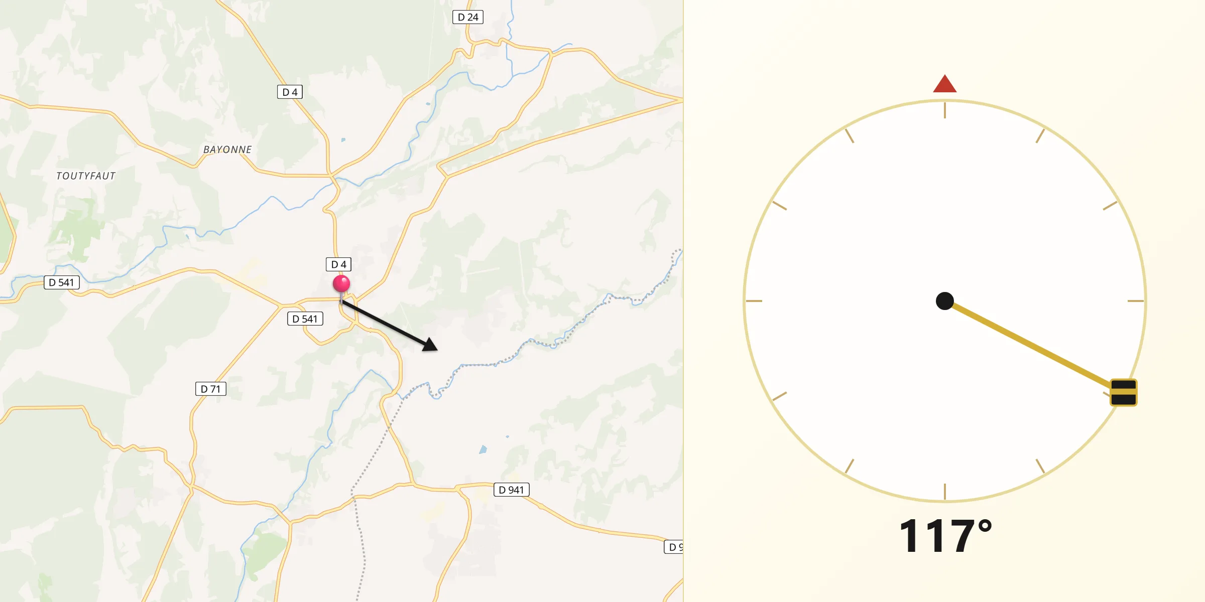 Direction vers la Qibla depuis Grignan