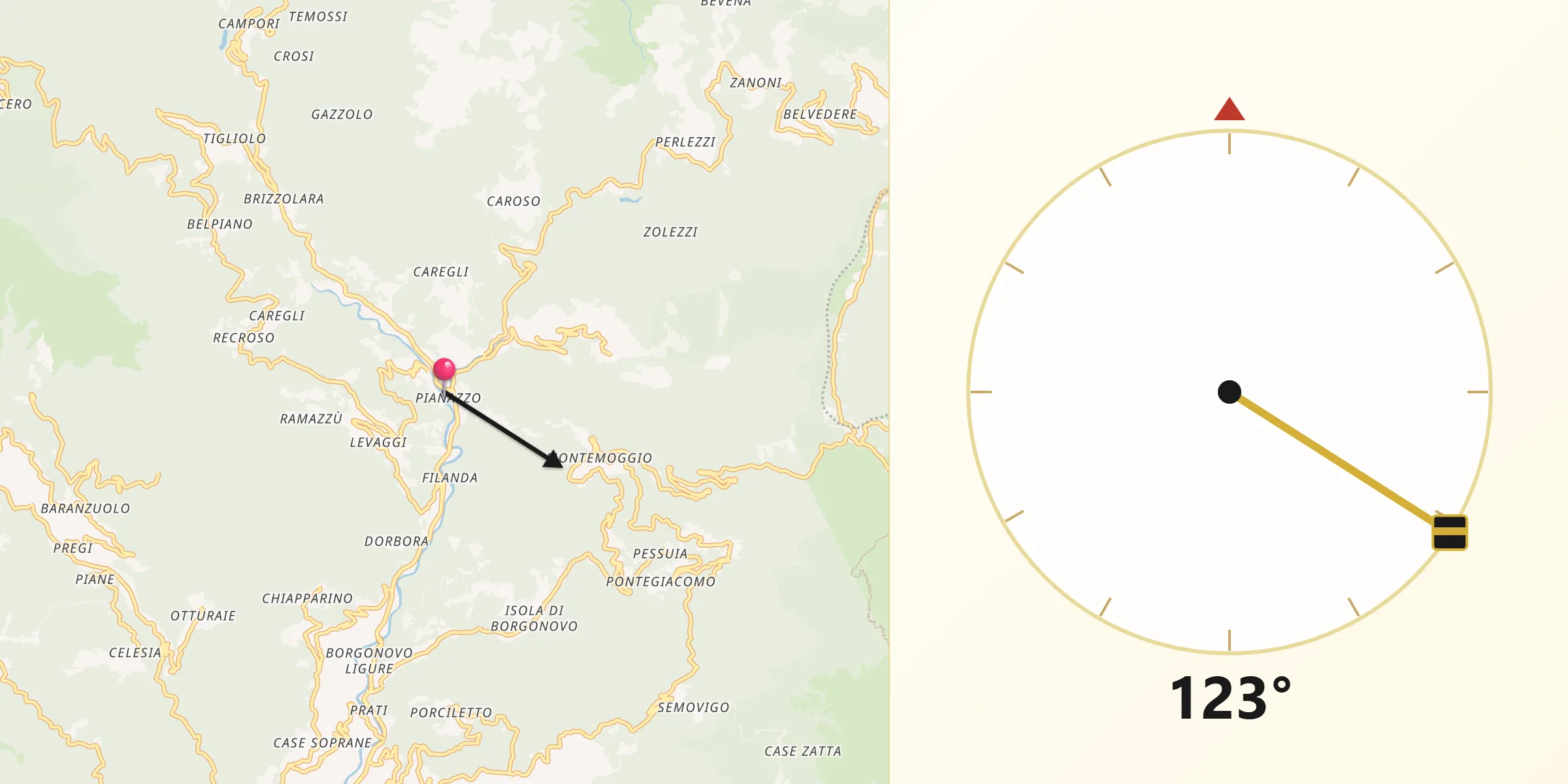 Direzione della Qibla da Borzonasca