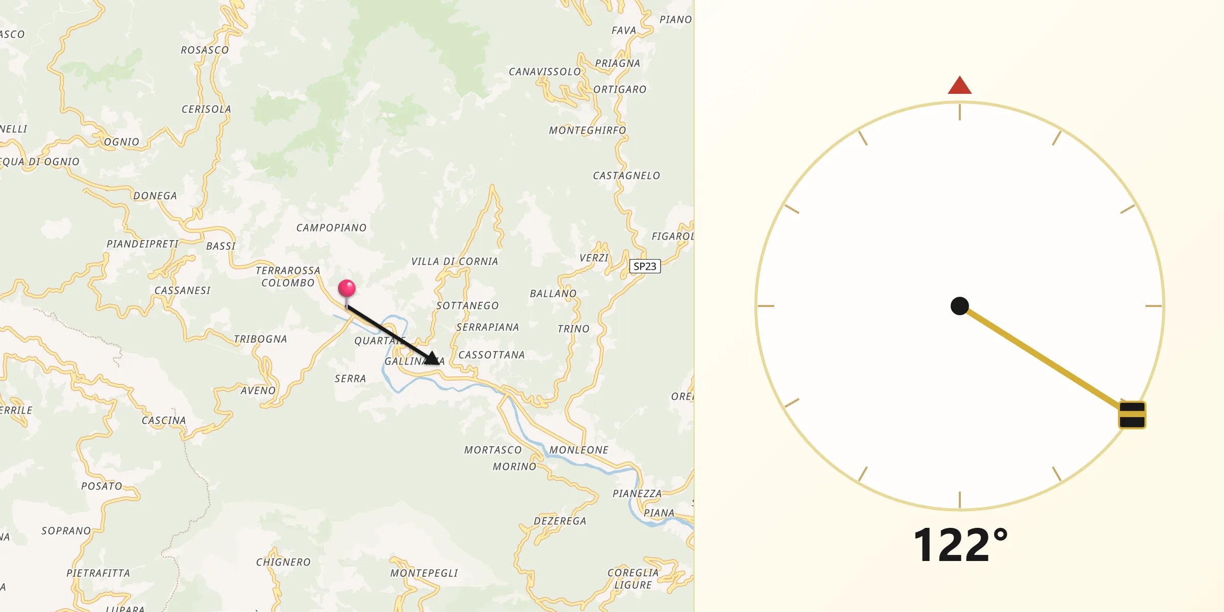 Direzione della Qibla da Ferrada