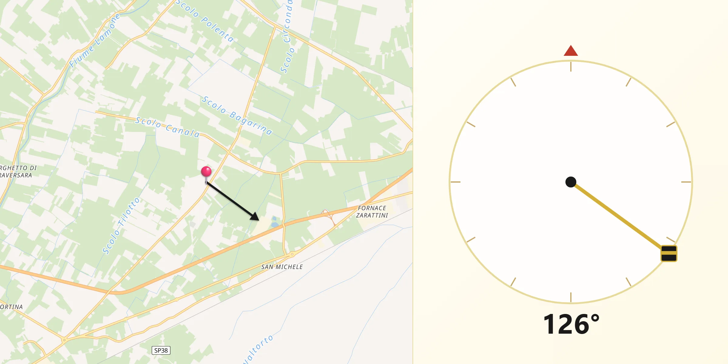 Direzione della Qibla da Piangipane