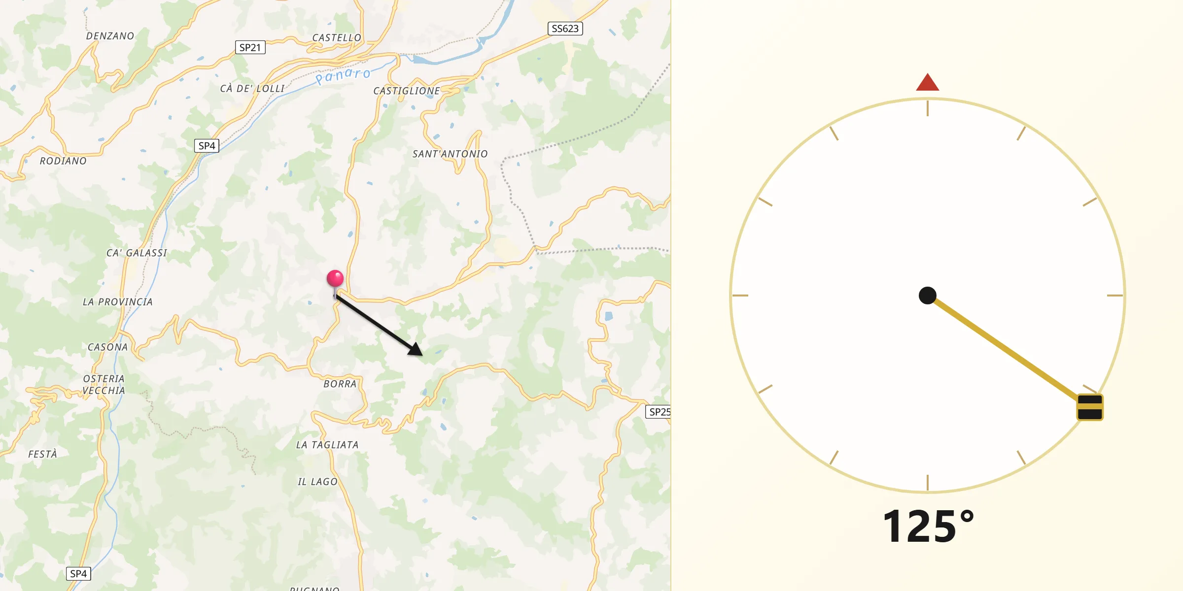 Direzione della Qibla da Guiglia