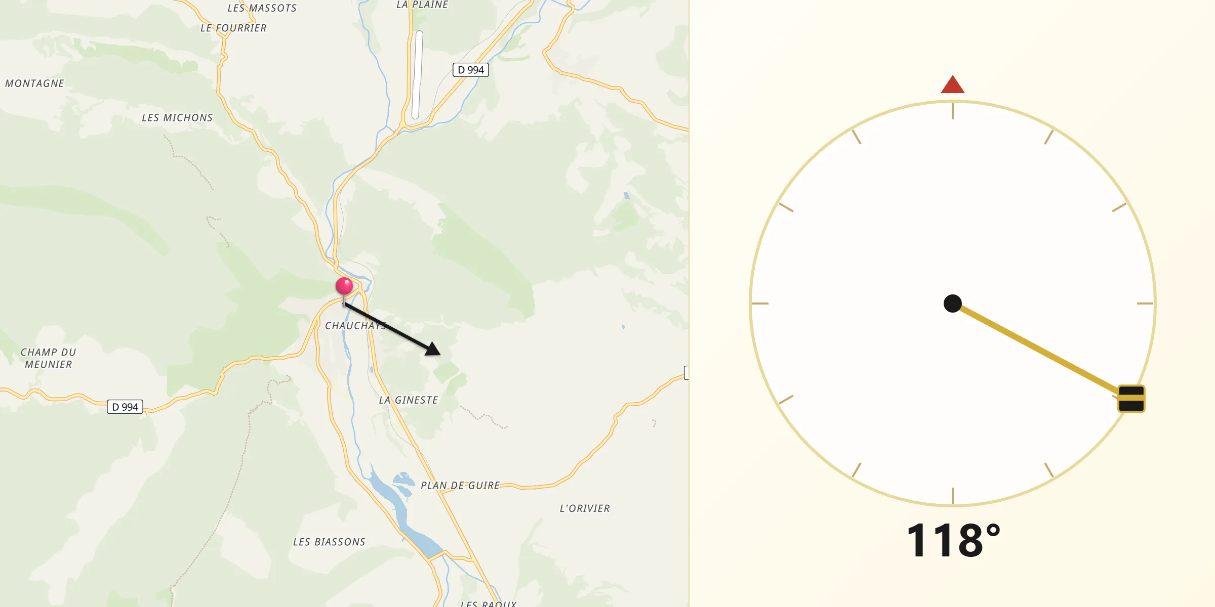 Direction vers la Qibla depuis Serres