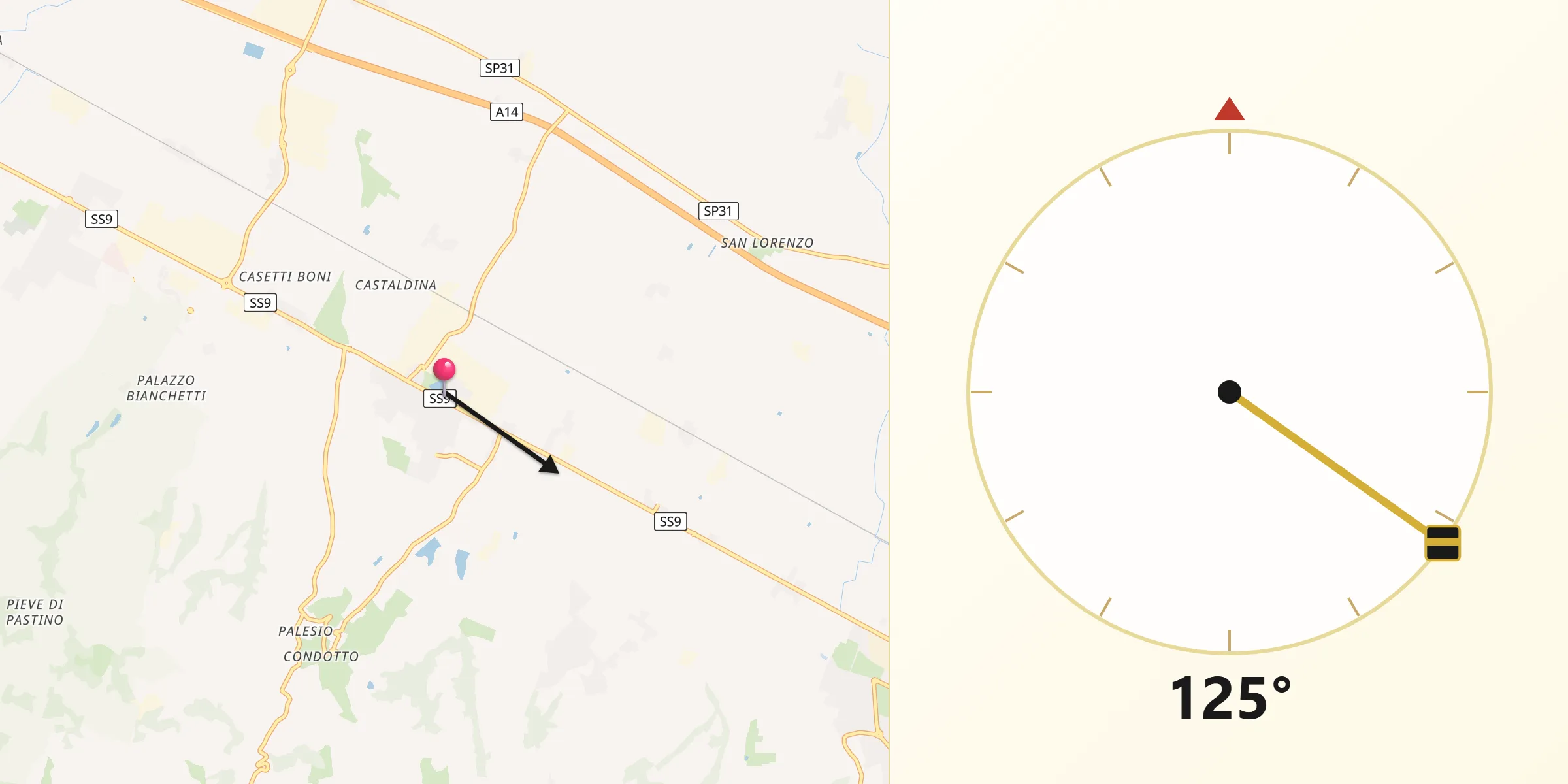 Direzione della Qibla da Osteria Grande