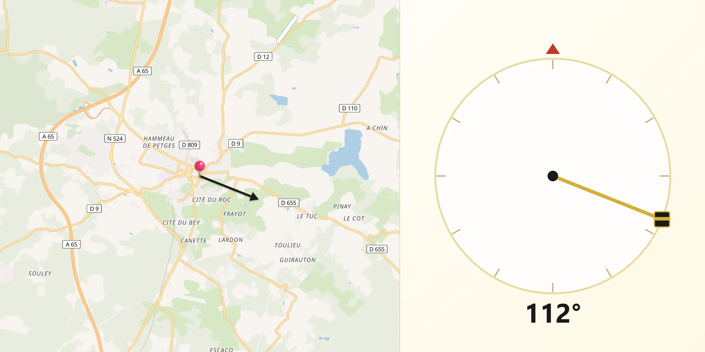 Direction vers la Qibla depuis Bazas