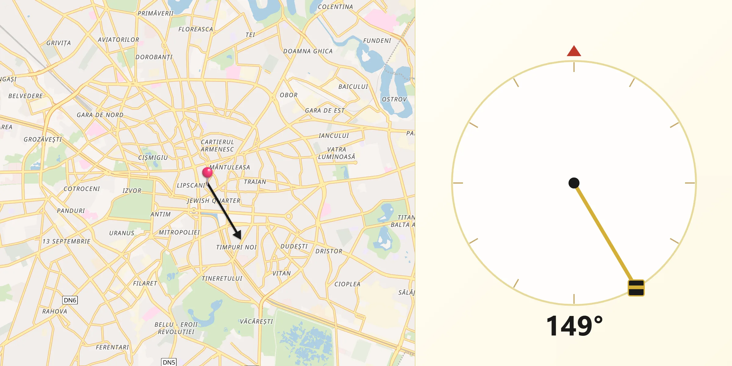 Direction vers la Qibla depuis Bucarest