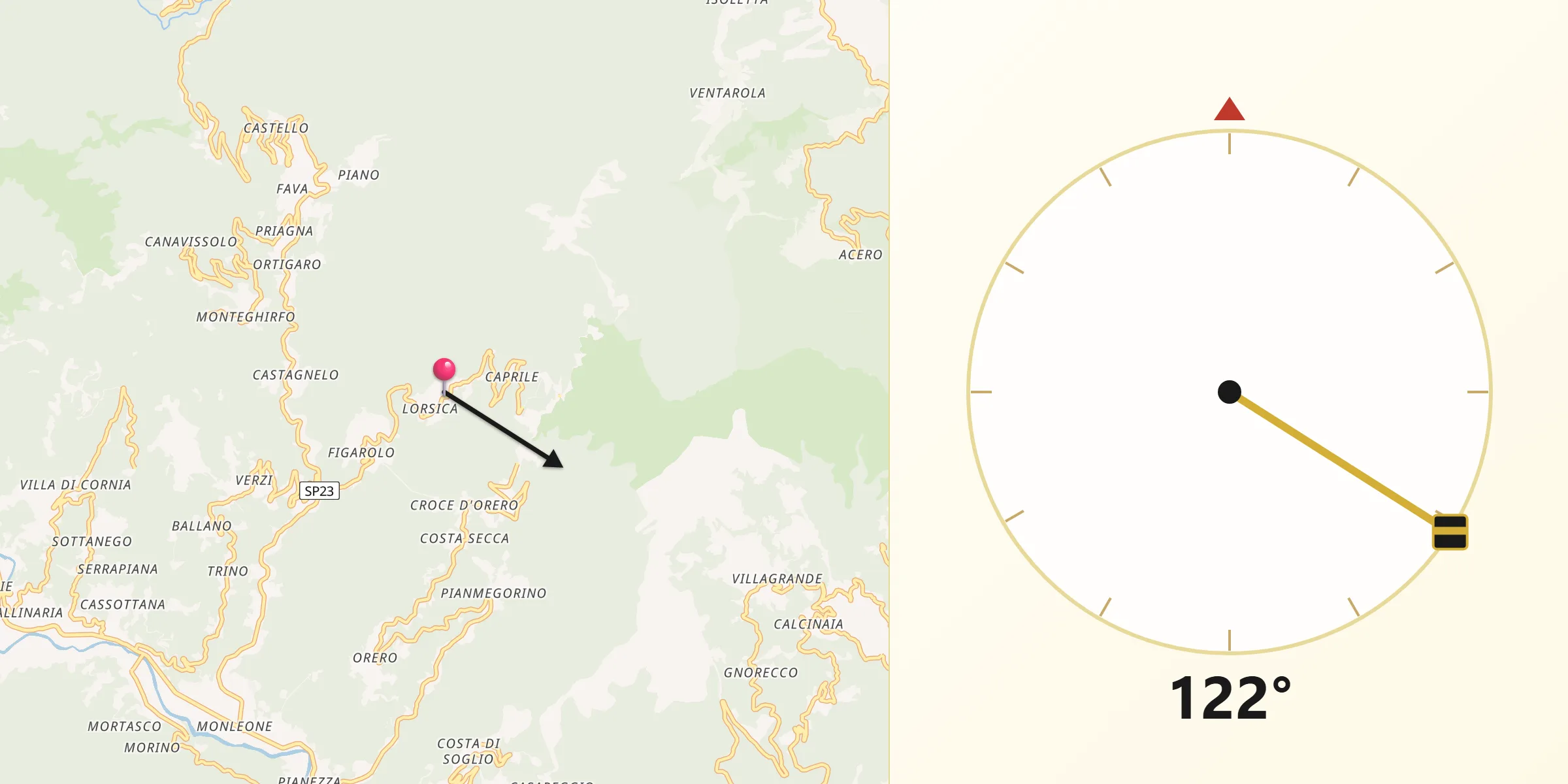 Direzione della Qibla da Lorsica