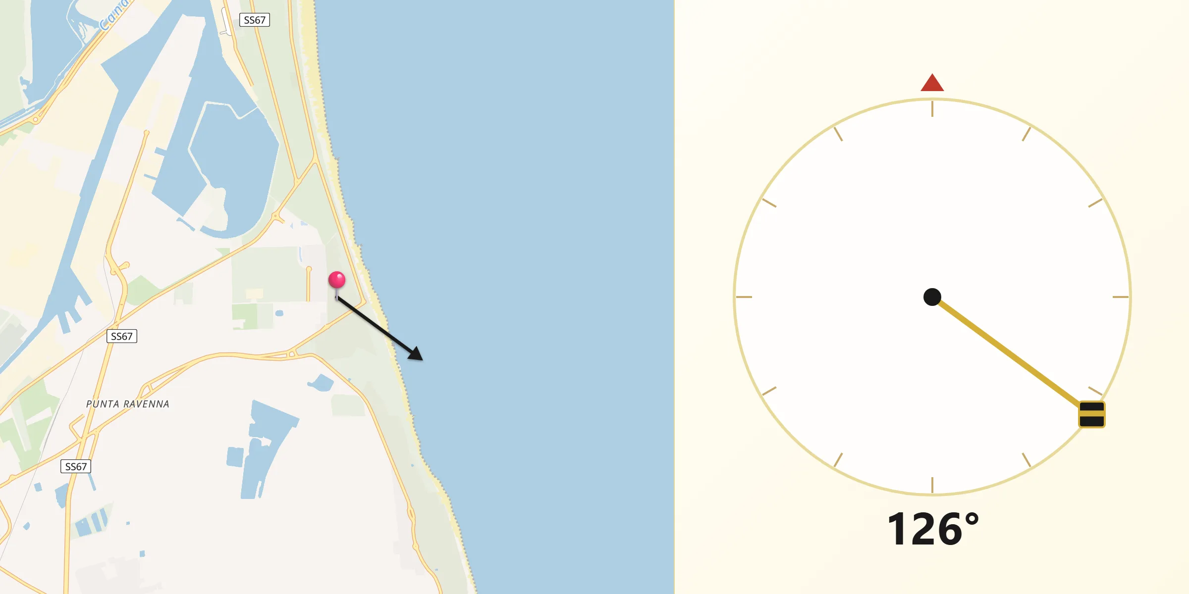 Direzione della Qibla da Punta Marina