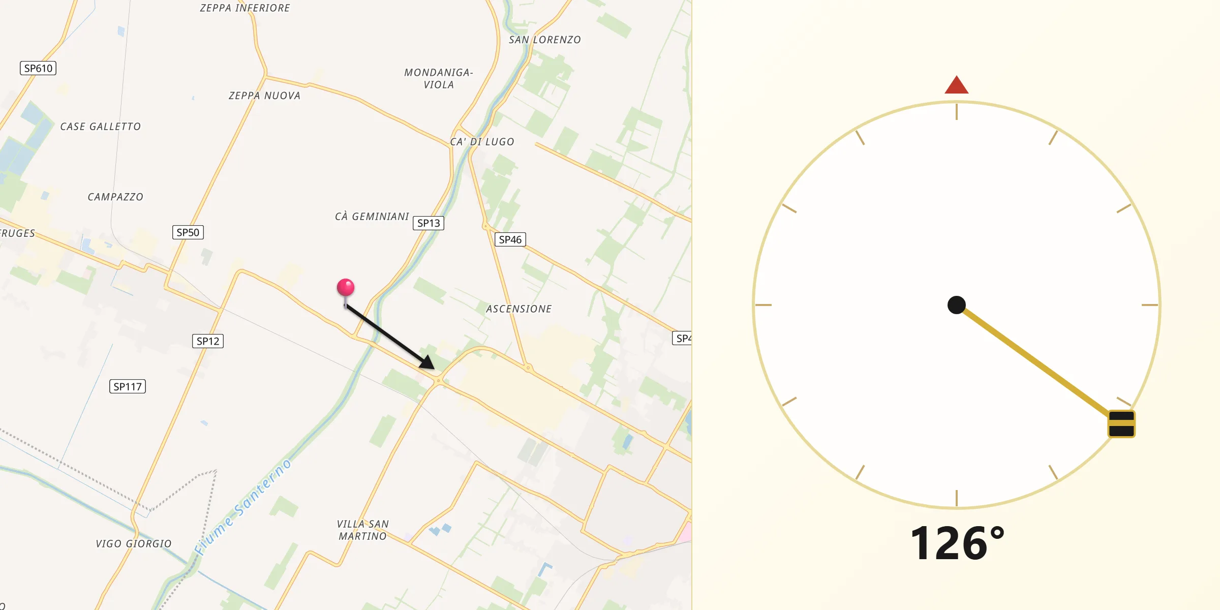 Direzione della Qibla da Sant'Agata sul Santerno