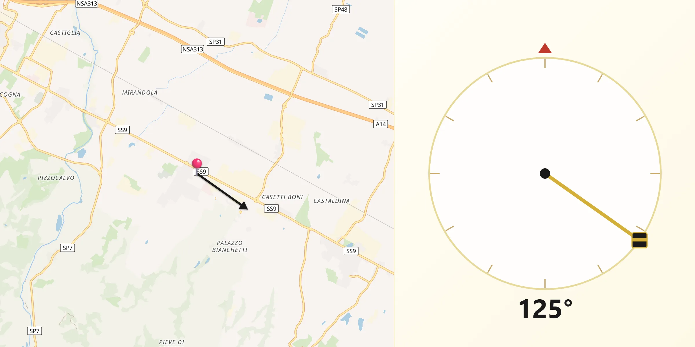 Direzione della Qibla da Ozzano dell'Emilia