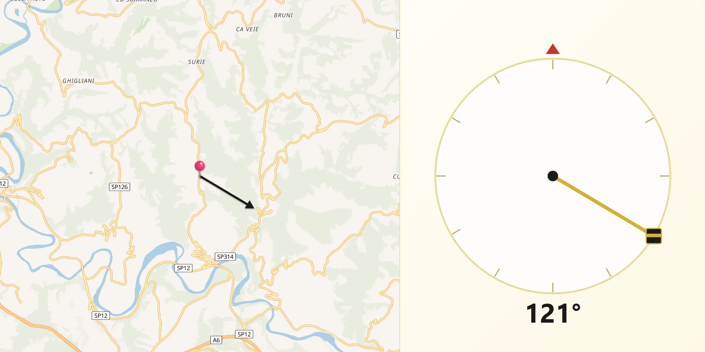 Direzione della Qibla da Rocca Cigliè