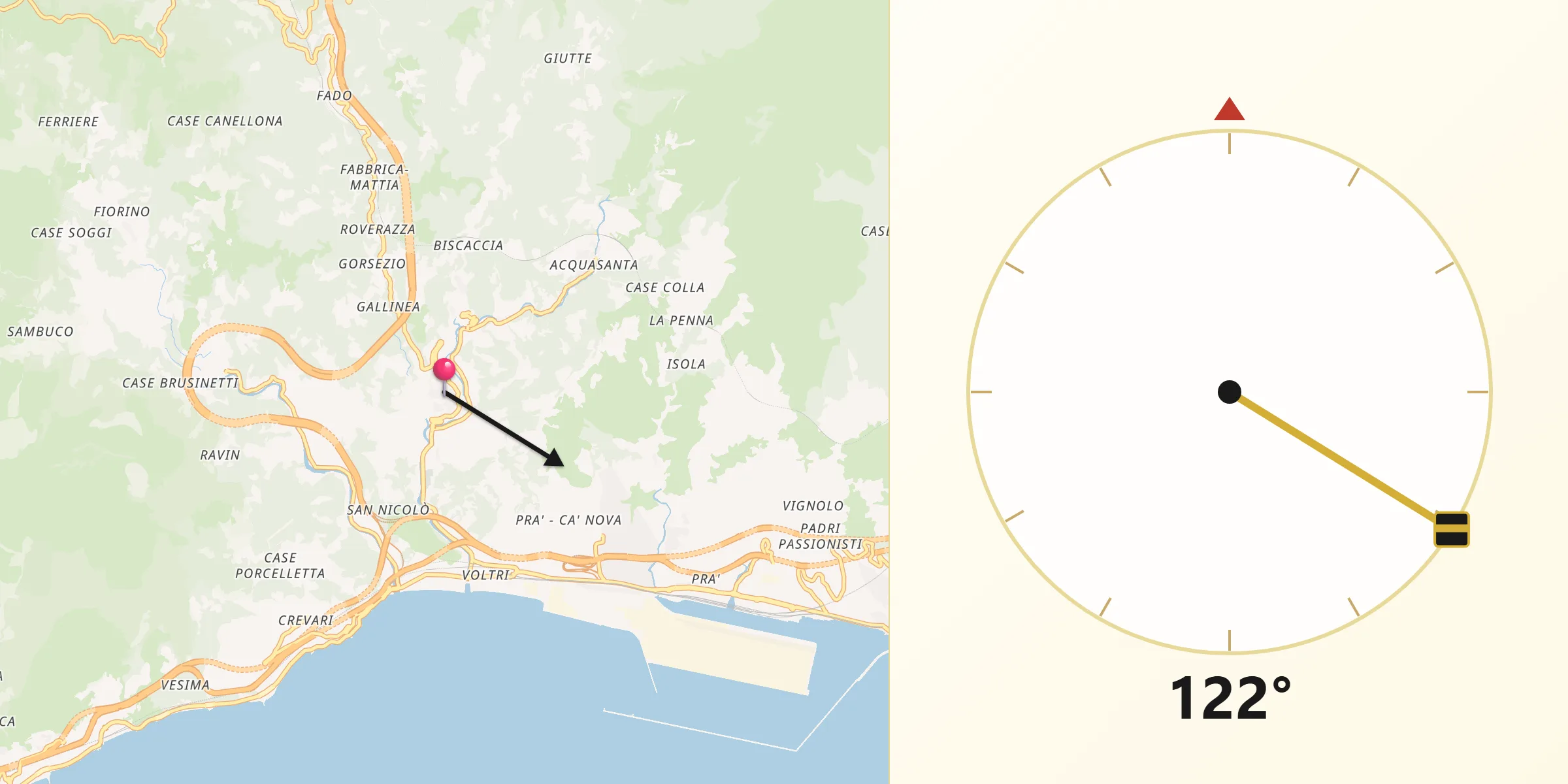 Direzione della Qibla da Mele