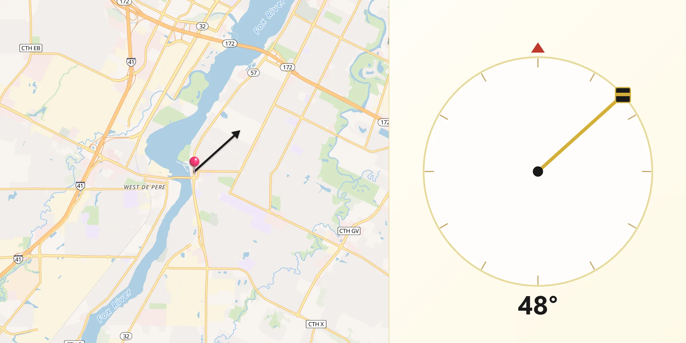 Qibla Direction from De Pere