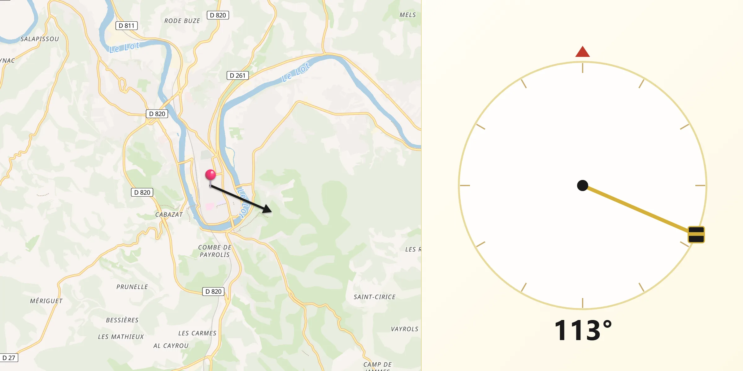 Direction vers la Qibla depuis Cahors