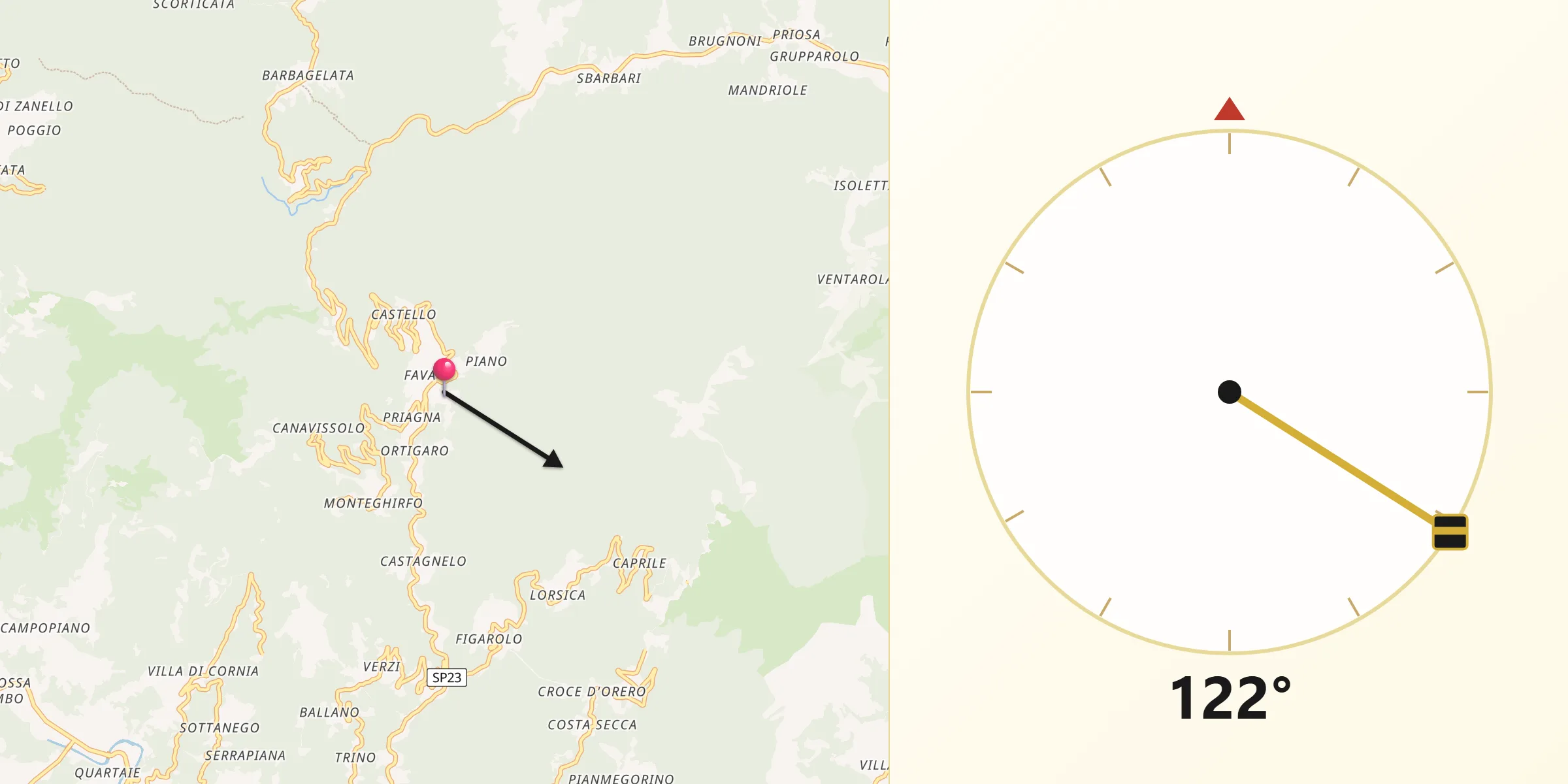 Direzione della Qibla da Favale di Malvaro