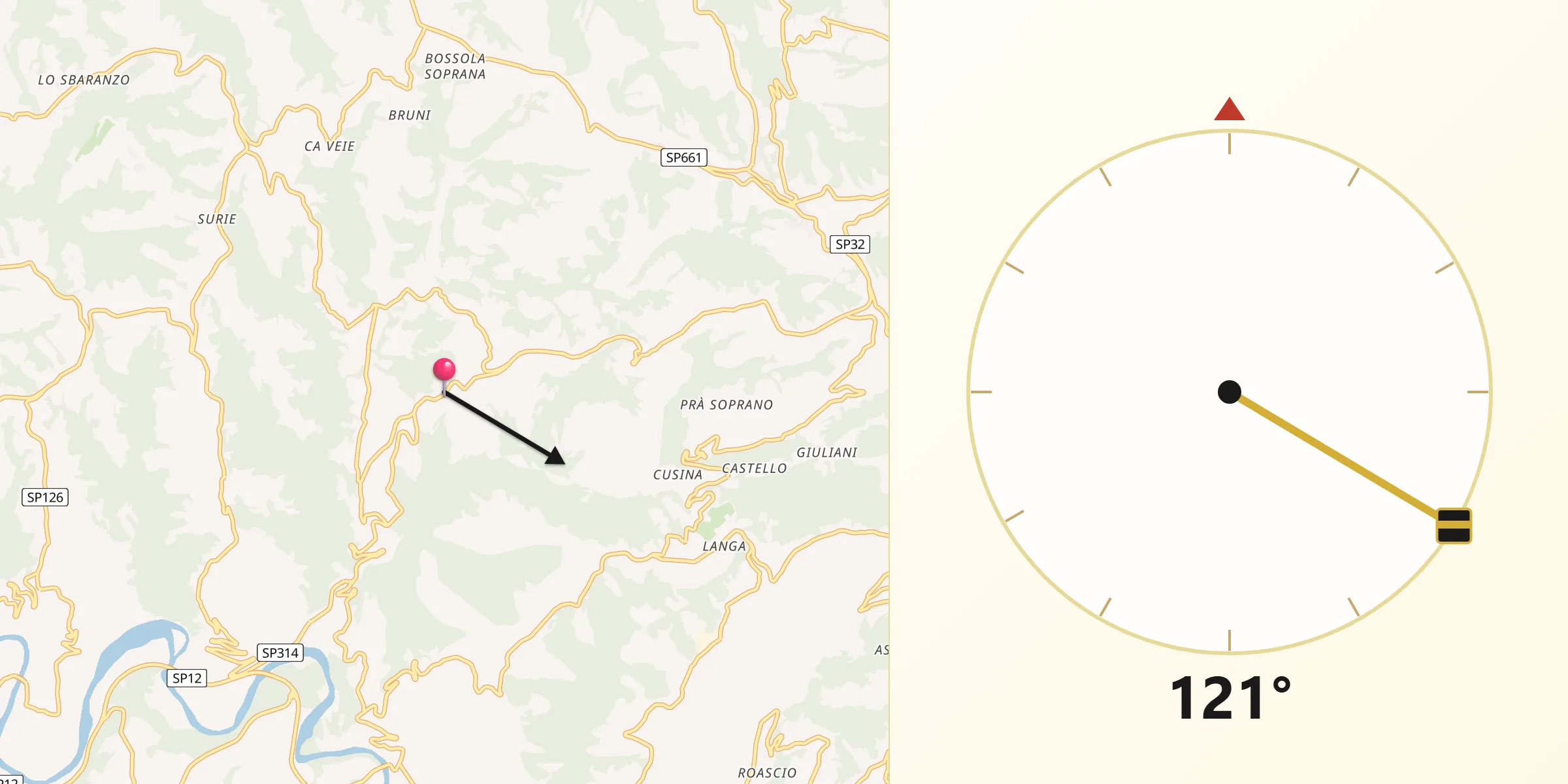 Direzione della Qibla da Marsaglia