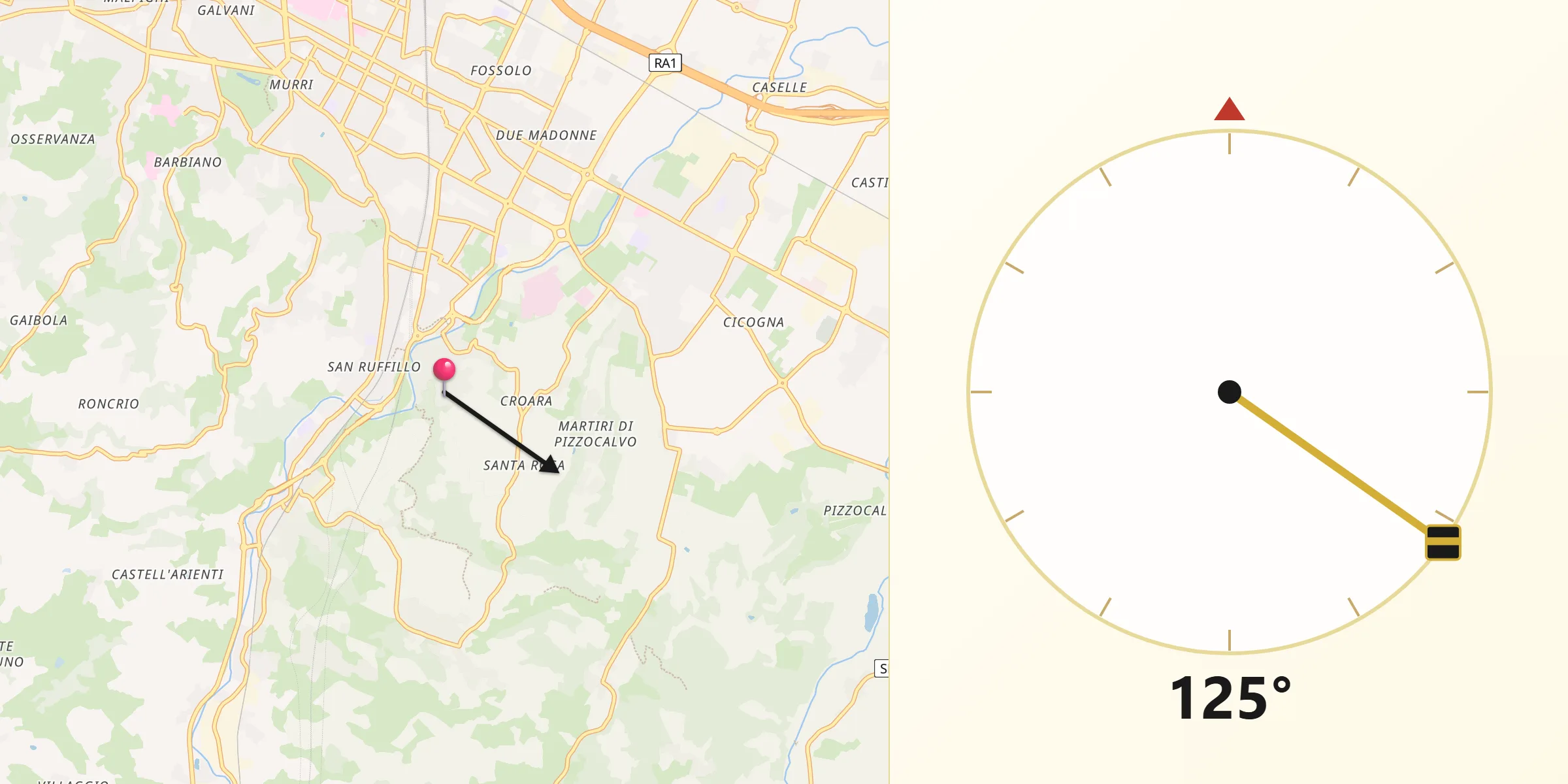 Direzione della Qibla da Ponticella