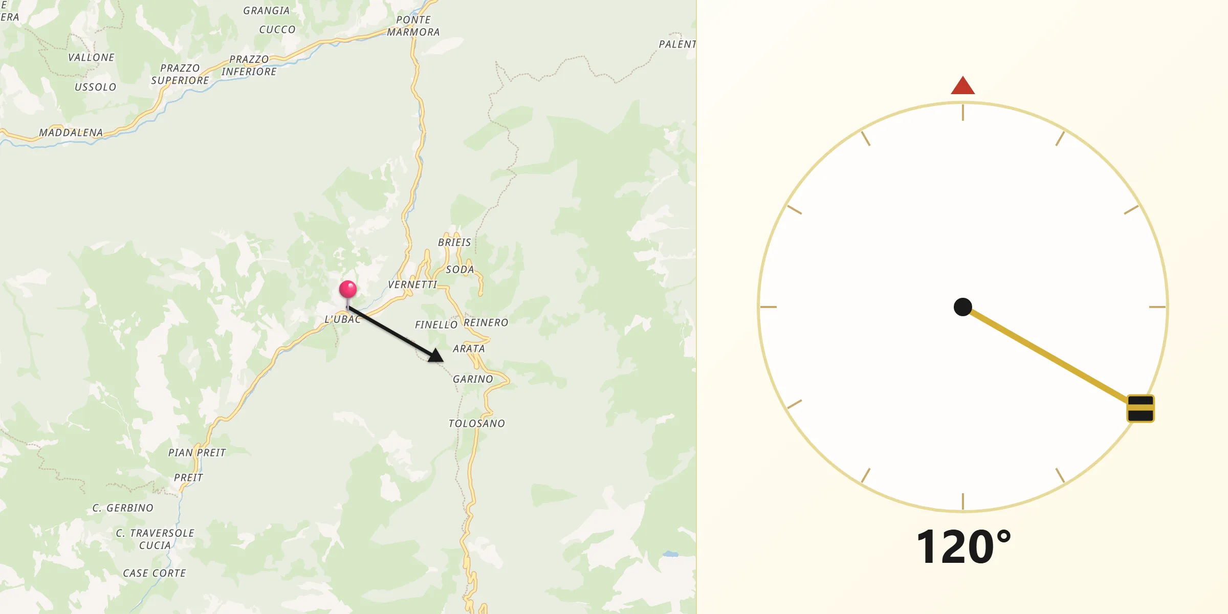 Direzione della Qibla da Canosio