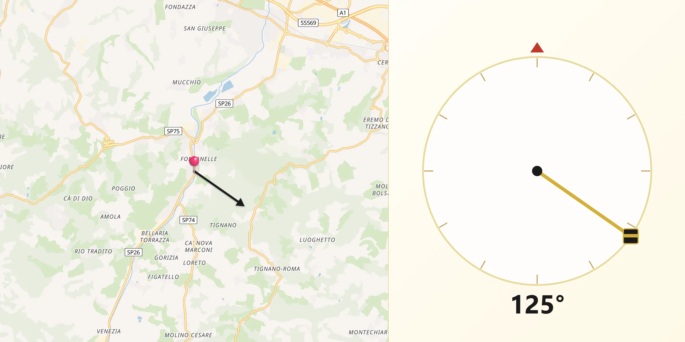Direzione della Qibla da Calderino
