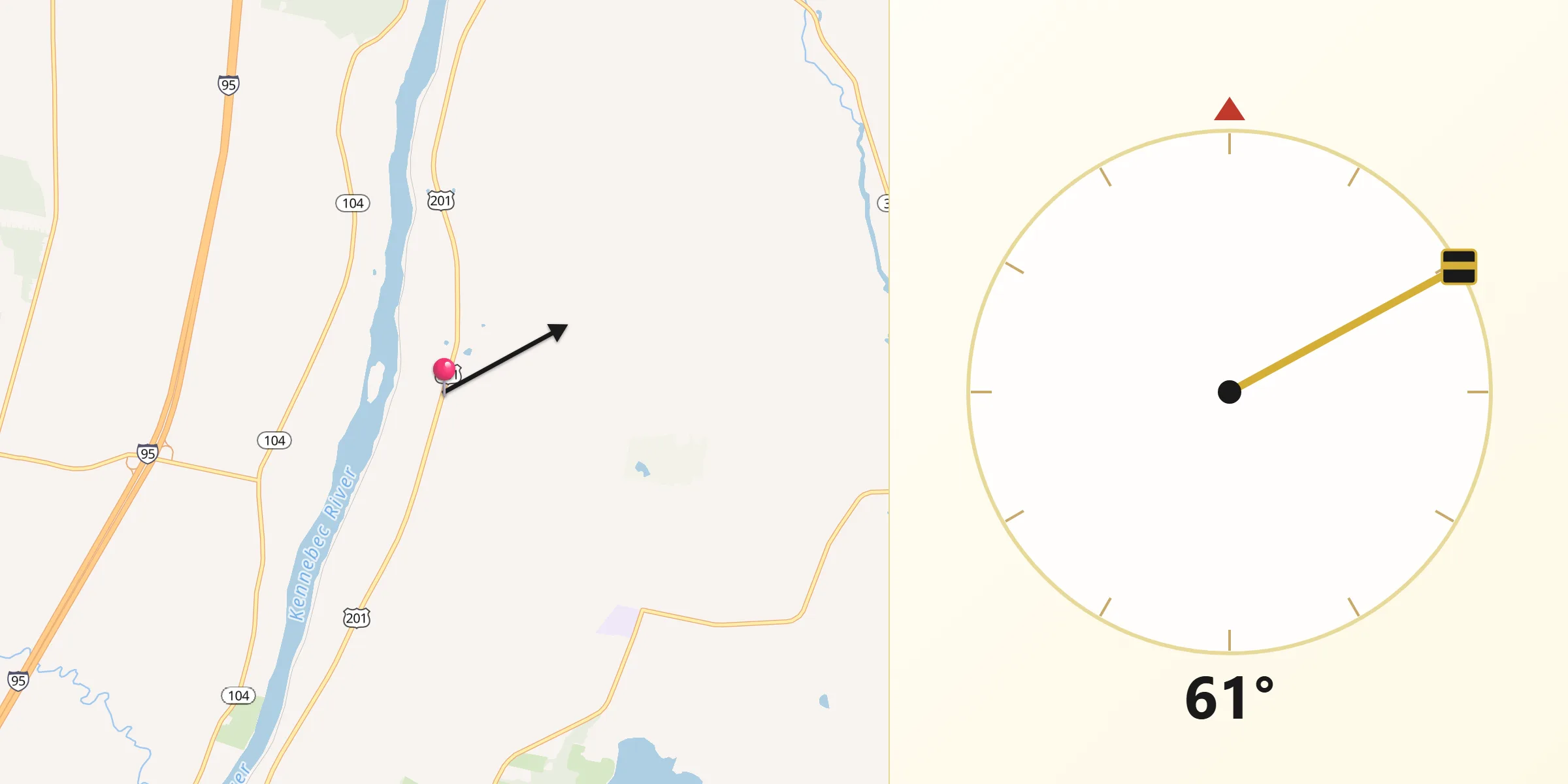 Qibla Direction from Vassalboro