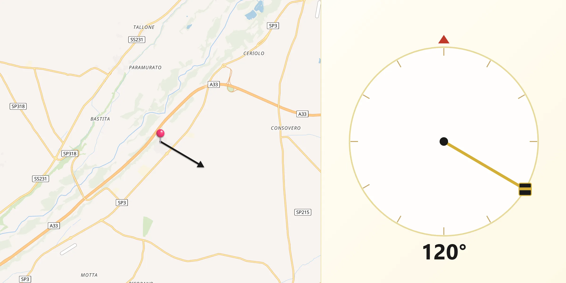 Direzione della Qibla da Montanera