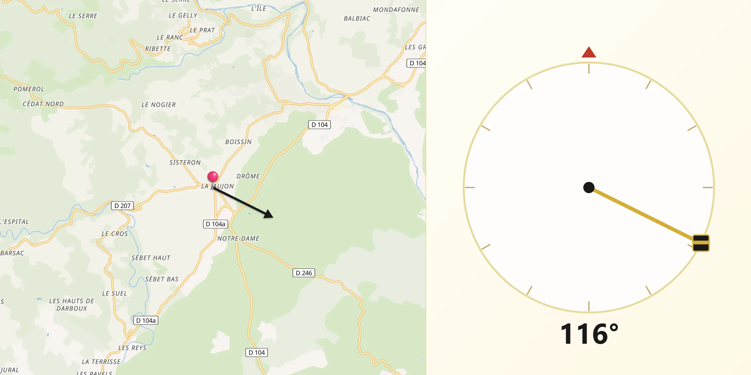 Direction vers la Qibla depuis Lablachère