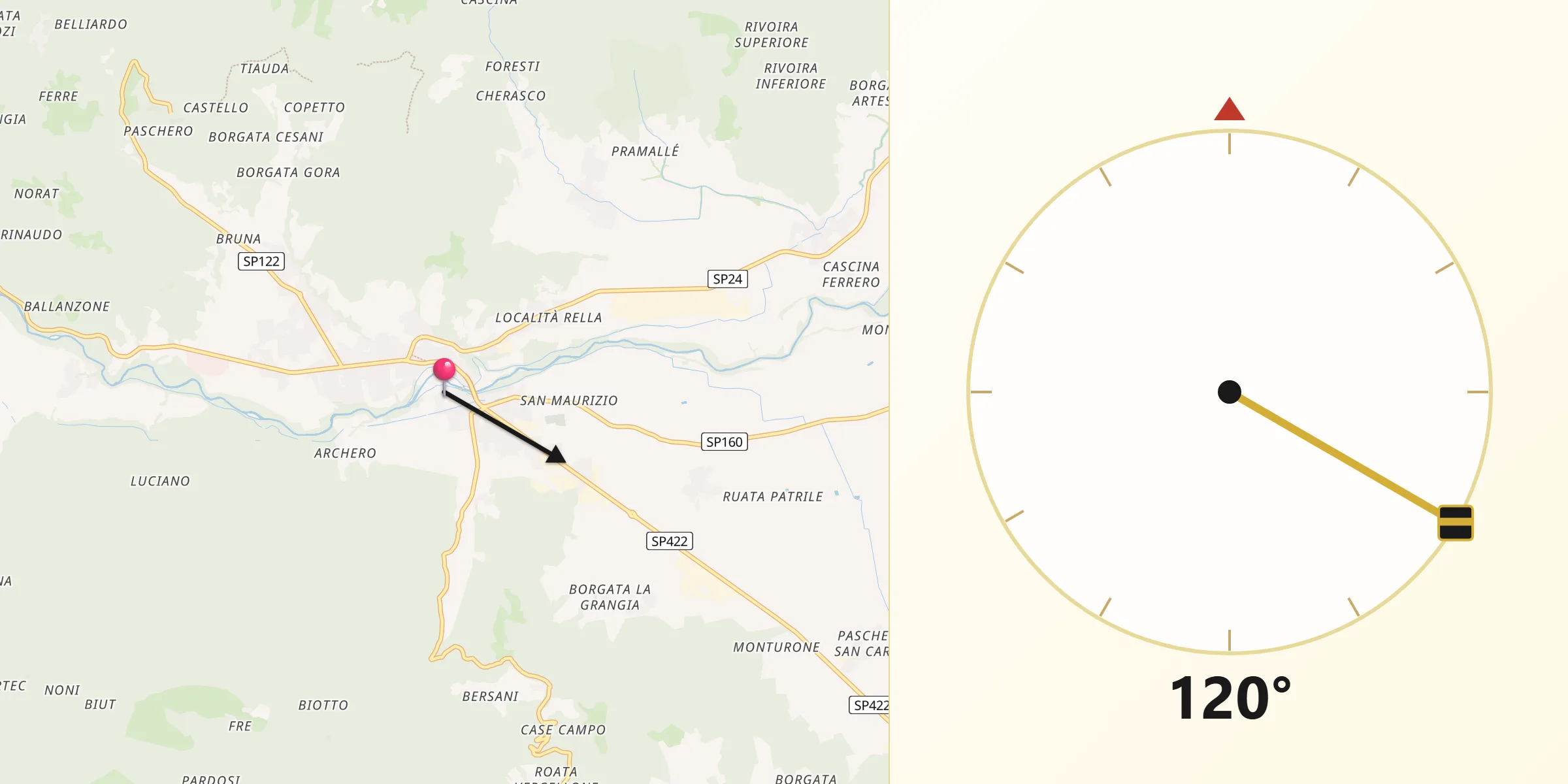 Direzione della Qibla da Dronero
