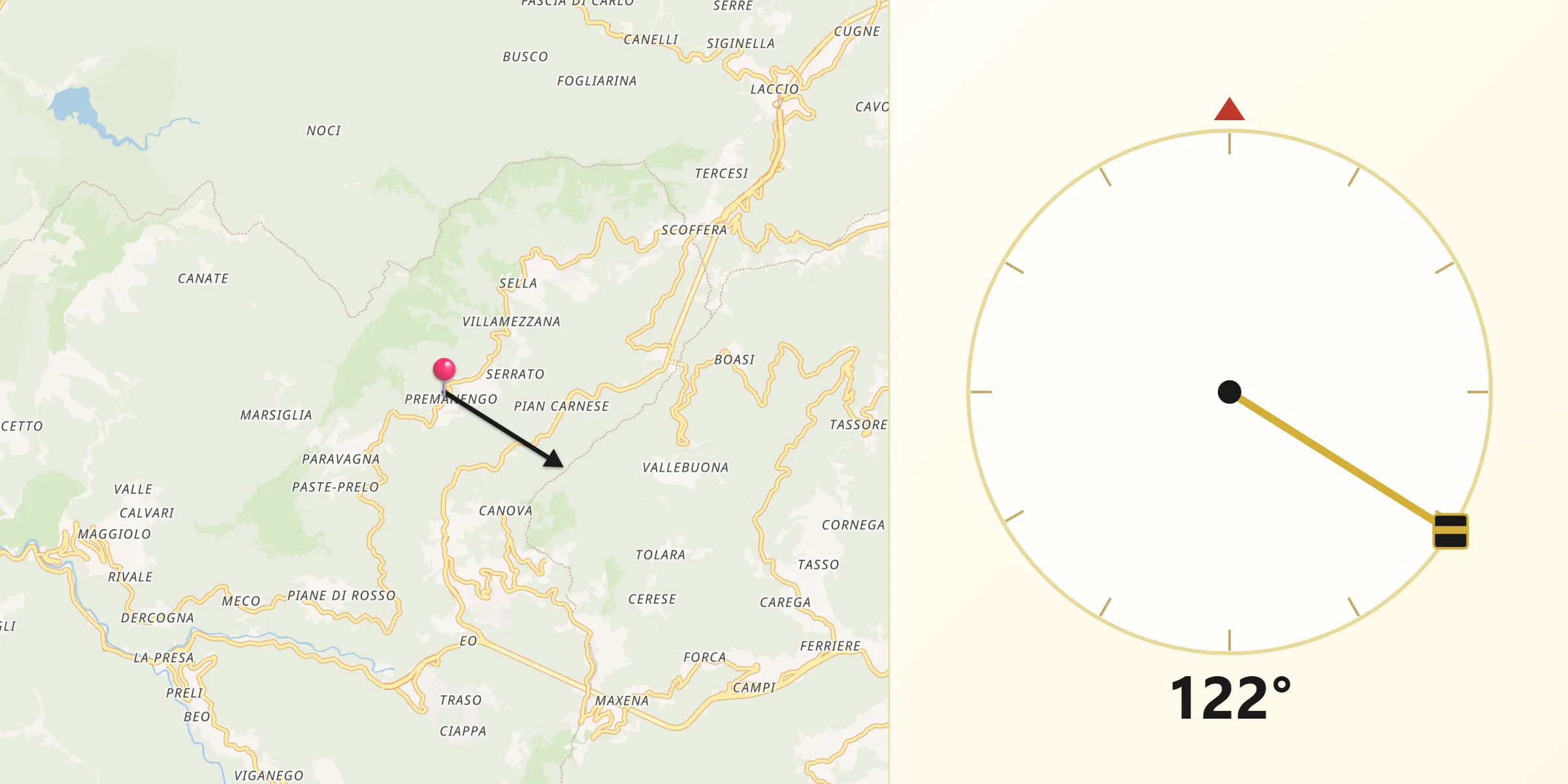 Direzione della Qibla da Davagna
